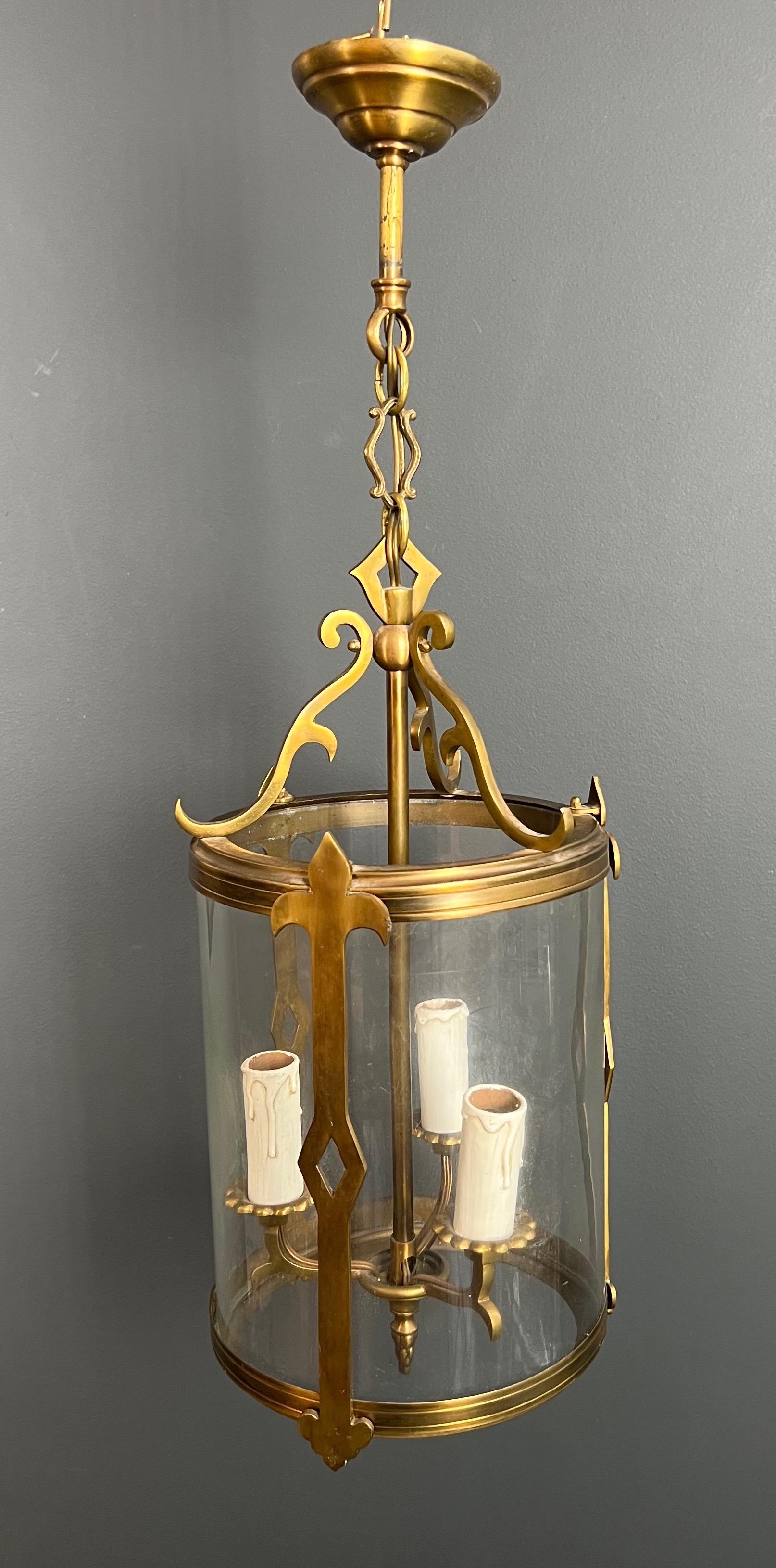 Small Neoclassical Style Bronze Lantern with Round Glass For Sale 7