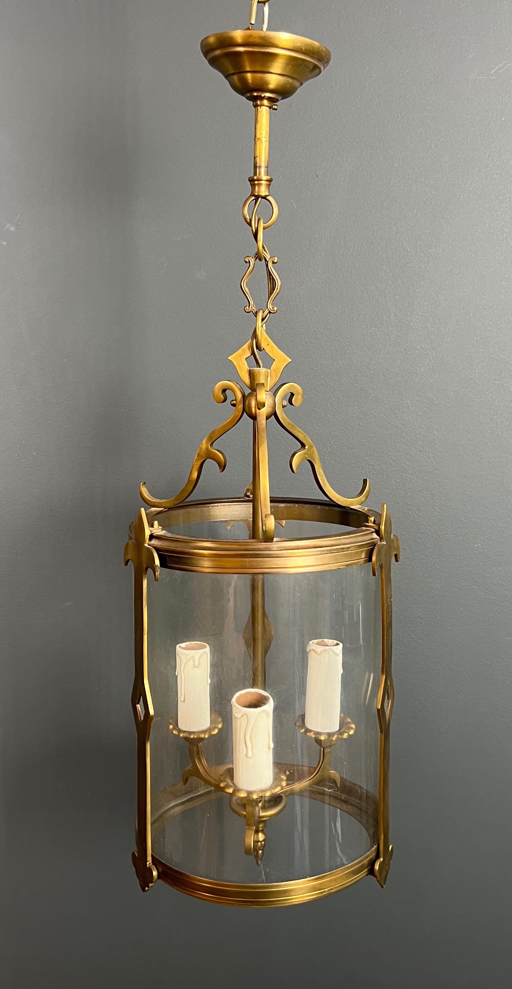 Small Neoclassical Style Bronze Lantern with Round Glass For Sale 8