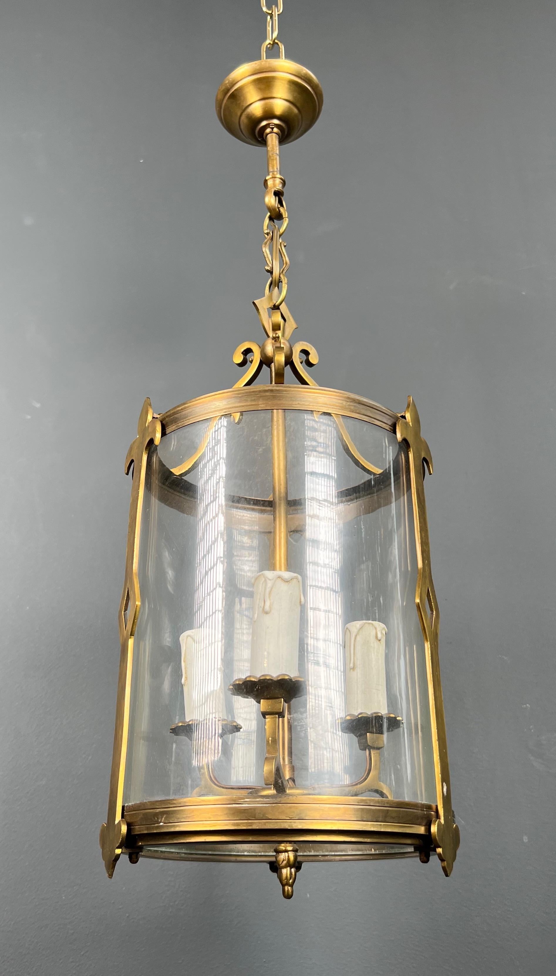 French Small Neoclassical Style Bronze Lantern with Round Glass For Sale
