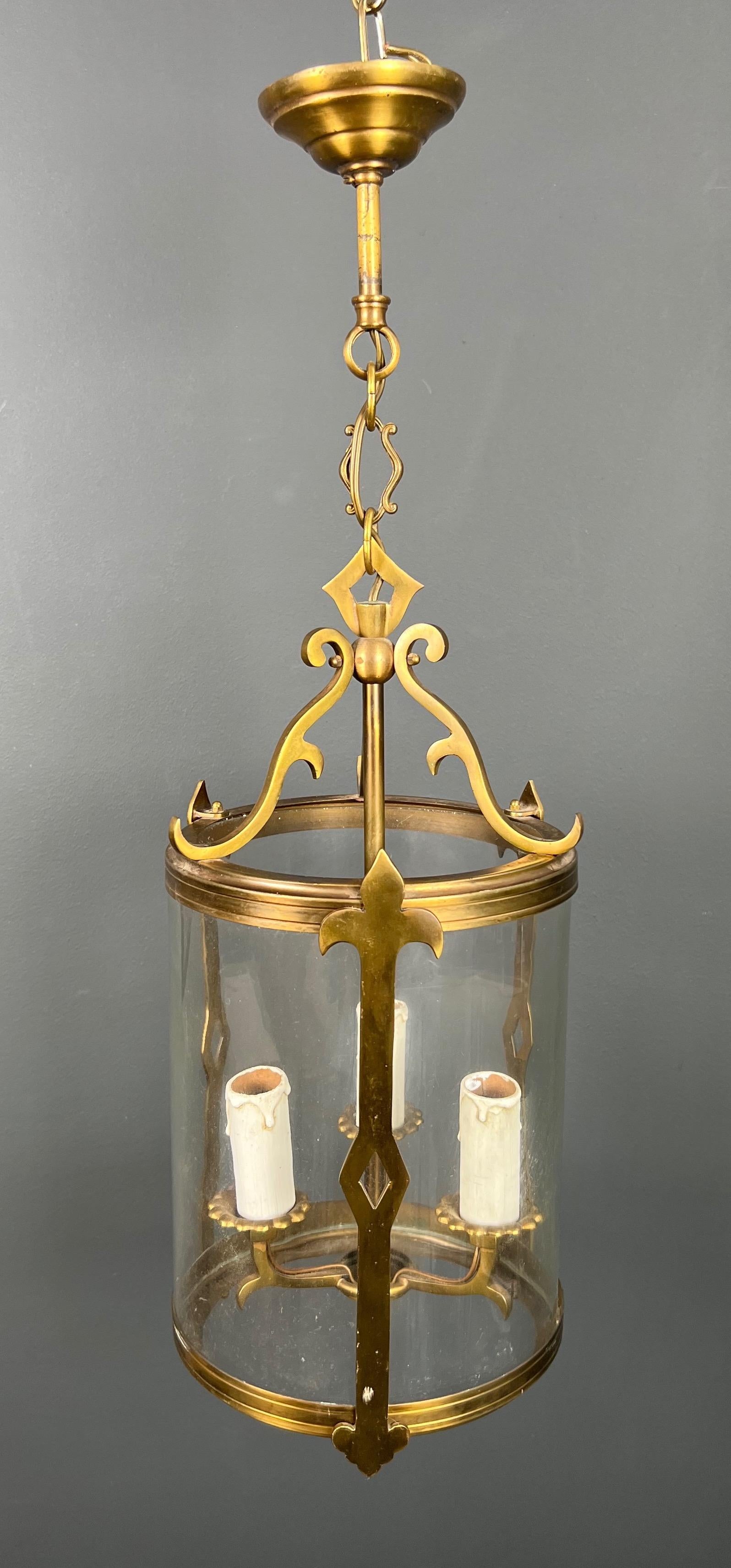 Mid-20th Century Small Neoclassical Style Bronze Lantern with Round Glass For Sale