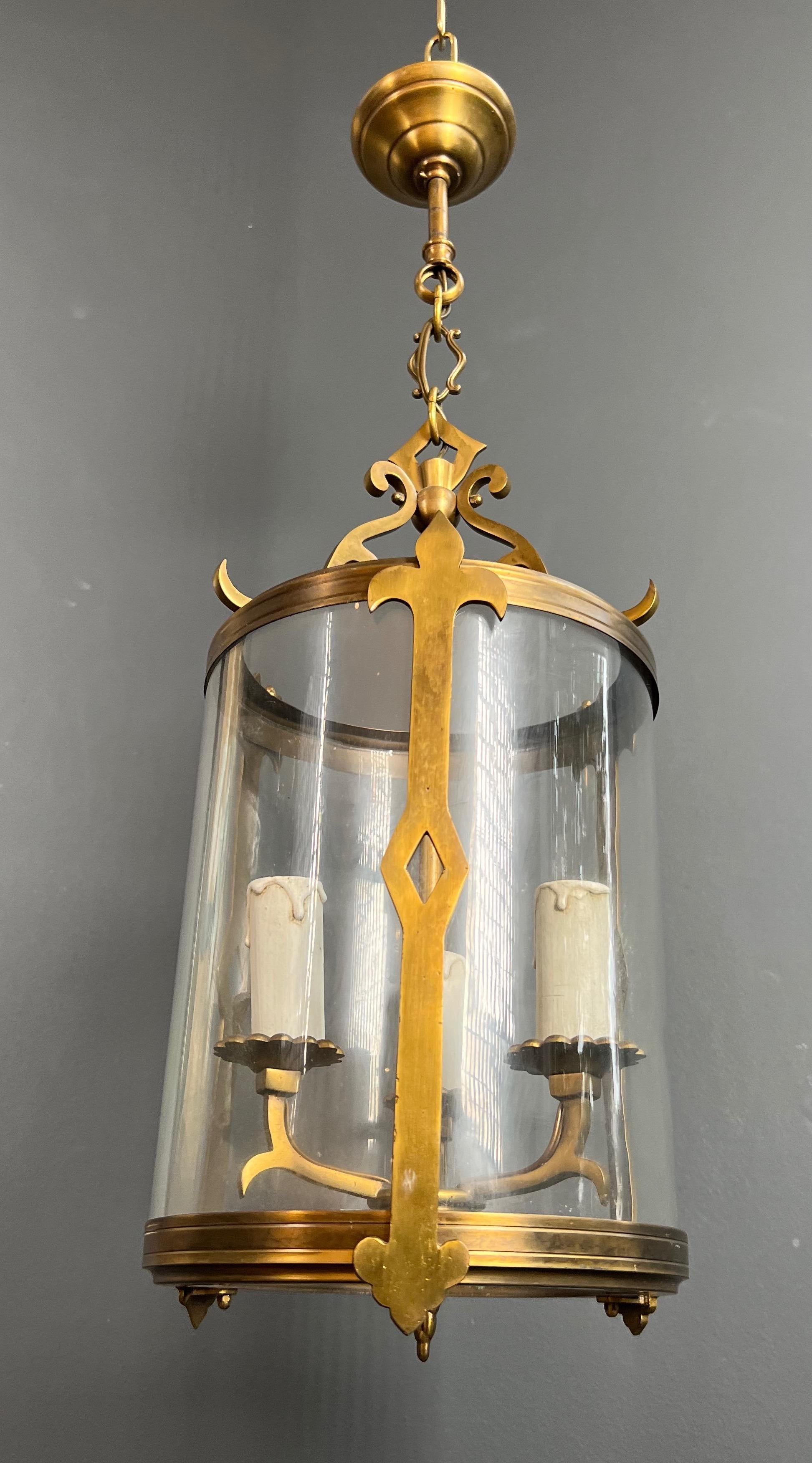 Small Neoclassical Style Bronze Lantern with Round Glass For Sale 2