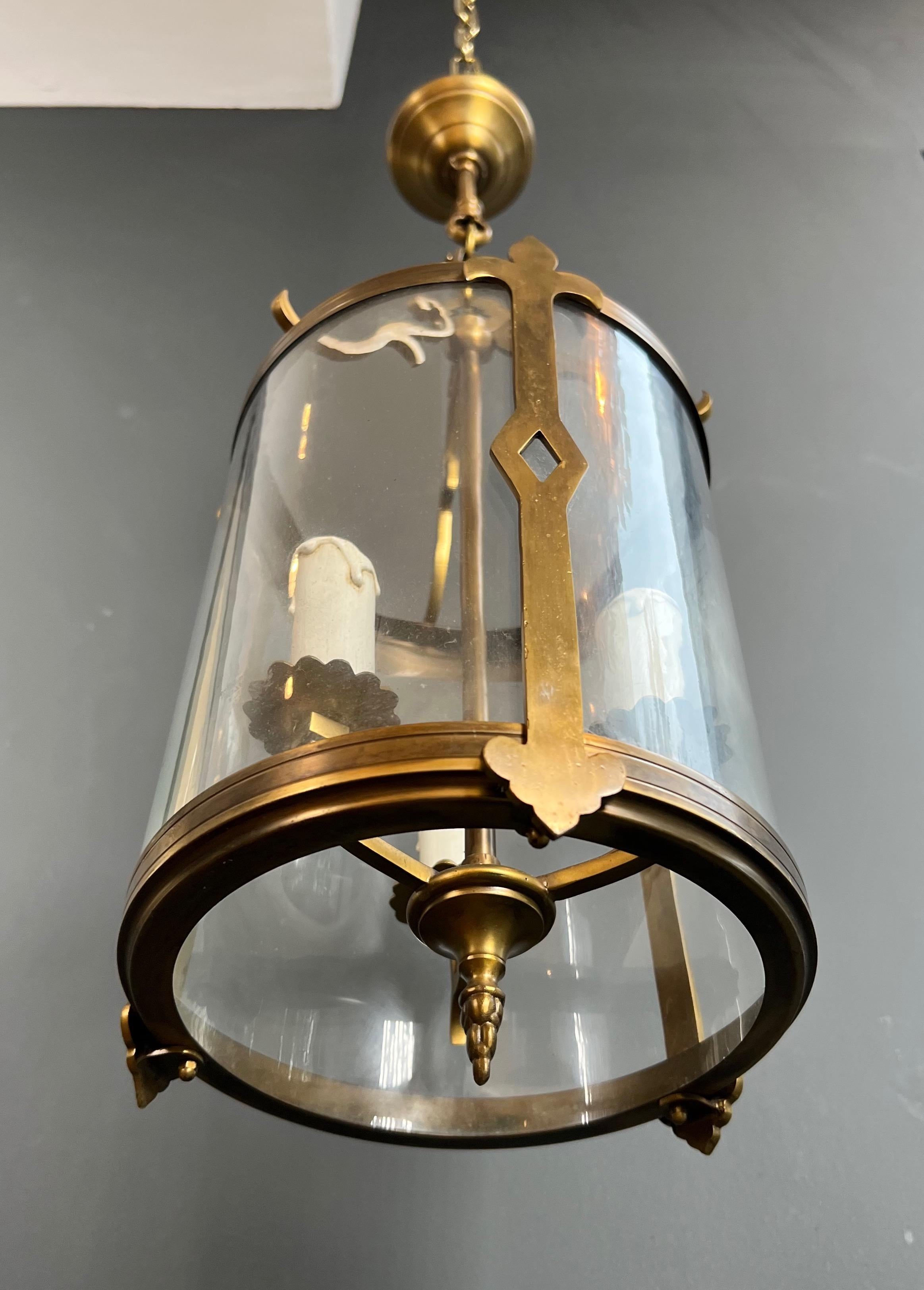 Small Neoclassical Style Bronze Lantern with Round Glass For Sale 3