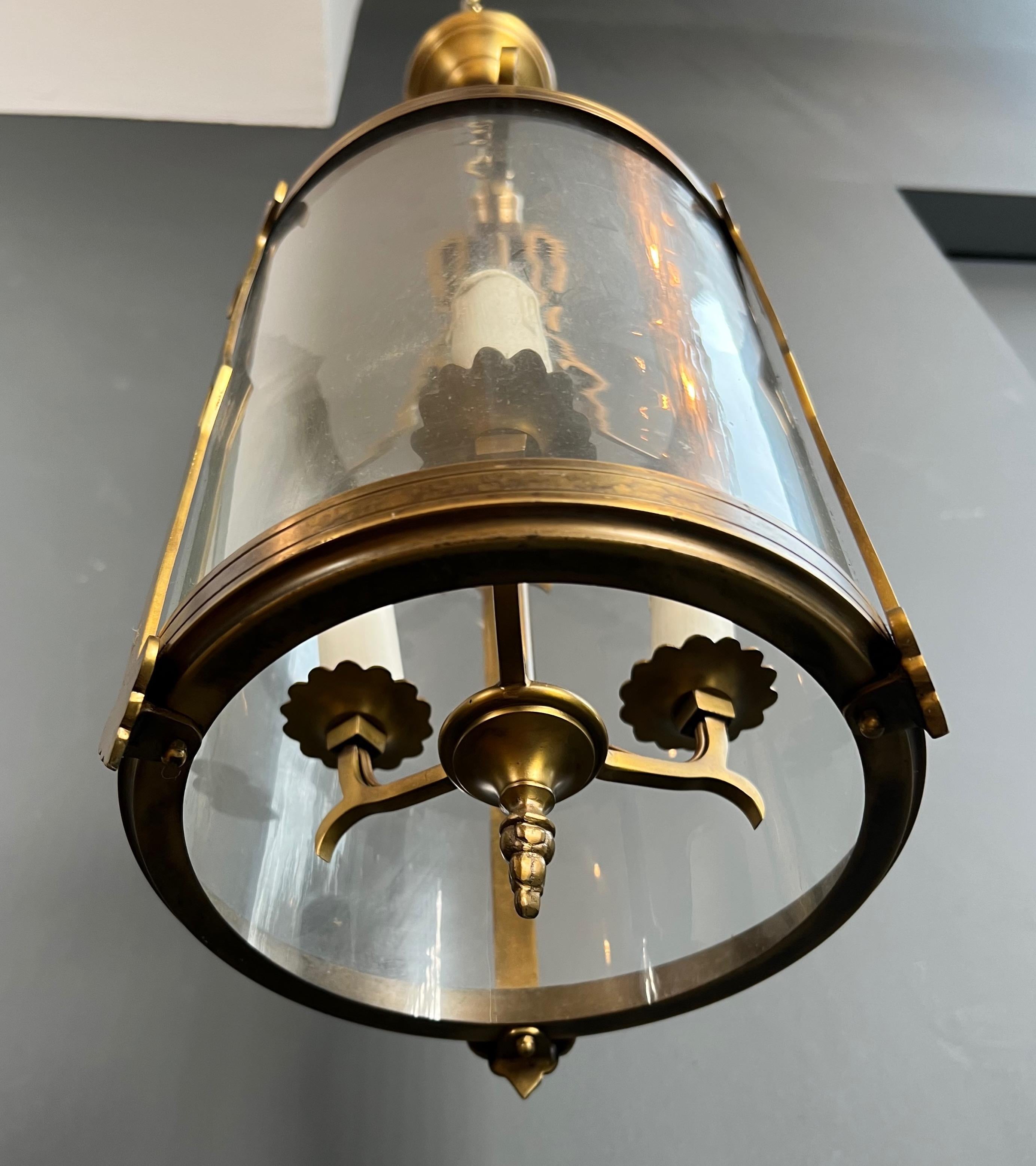 Small Neoclassical Style Bronze Lantern with Round Glass For Sale 4