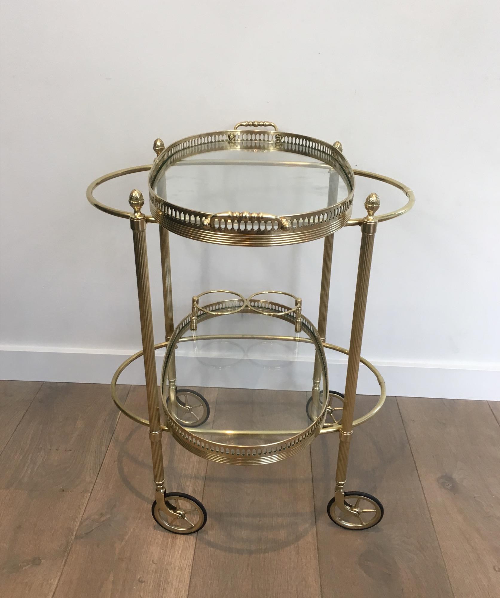 Piccolo carrello da bar ovale in ottone in stile neoclassico con doppio piano estraibile di in vendita 6