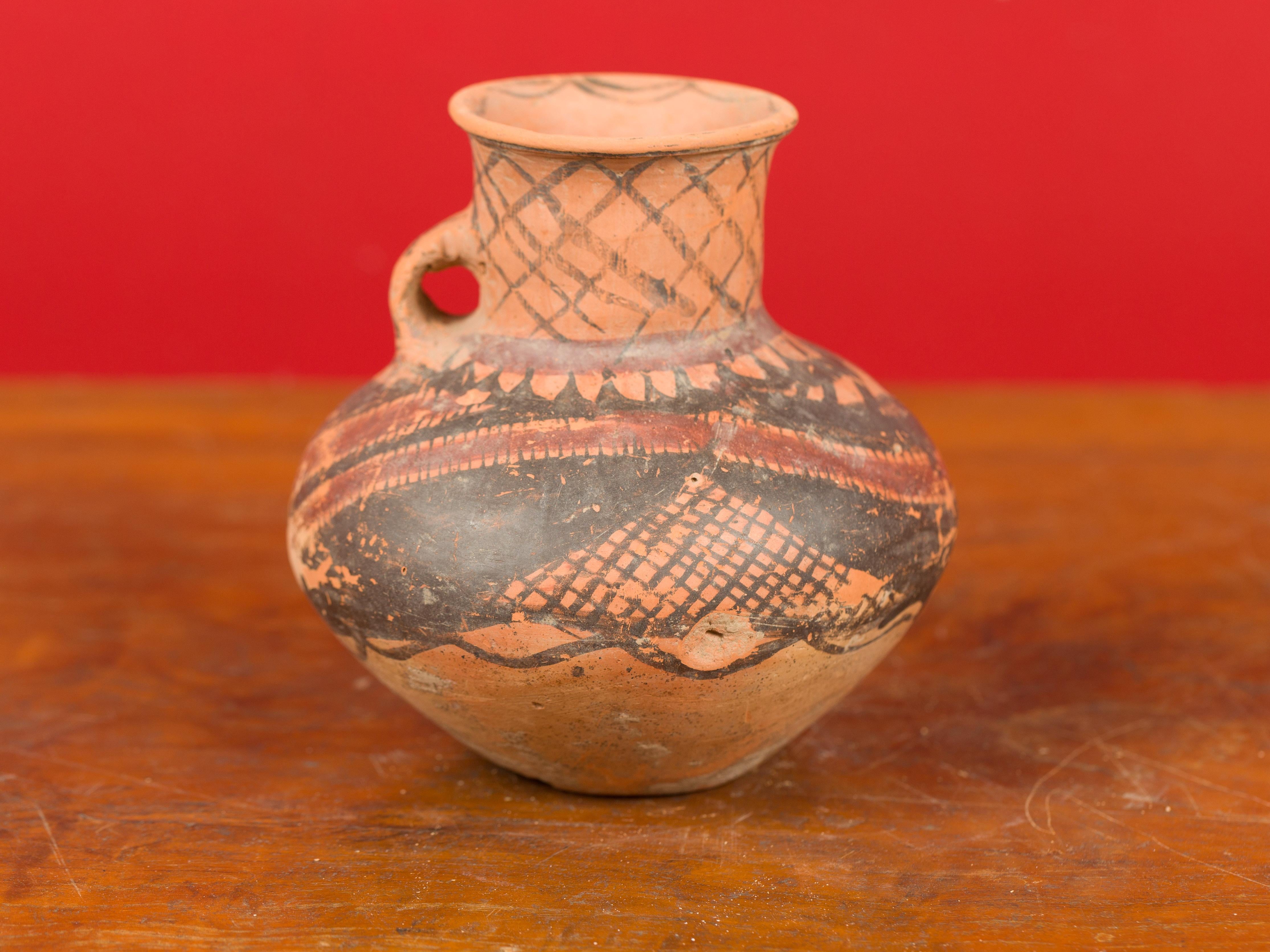 Small Neolithic Terracotta Pitcher with Geometric Decor and Lateral Handle 1