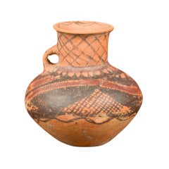 Small Neolithic Terracotta Pitcher with Geometric Decor and Lateral Handle