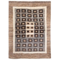 Small Neutral Checker Pattern Contemporary Tribal Gabbeh Persian Wool Rug