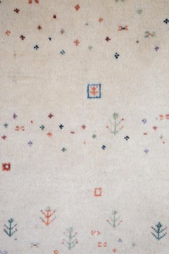 Small Neutral Contemporary Tribal Design Gabbeh Persian Wool Rug