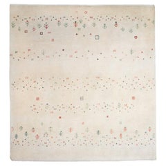 Small Neutral Contemporary Tribal Design Gabbeh Persian Wool Rug