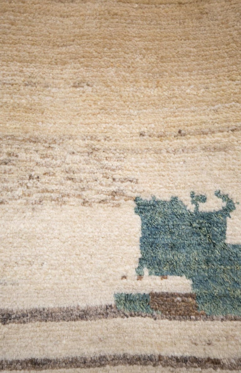 Small Neutral Contemporary Tribal Landscape Gabbeh Persian Wool Rug at ...