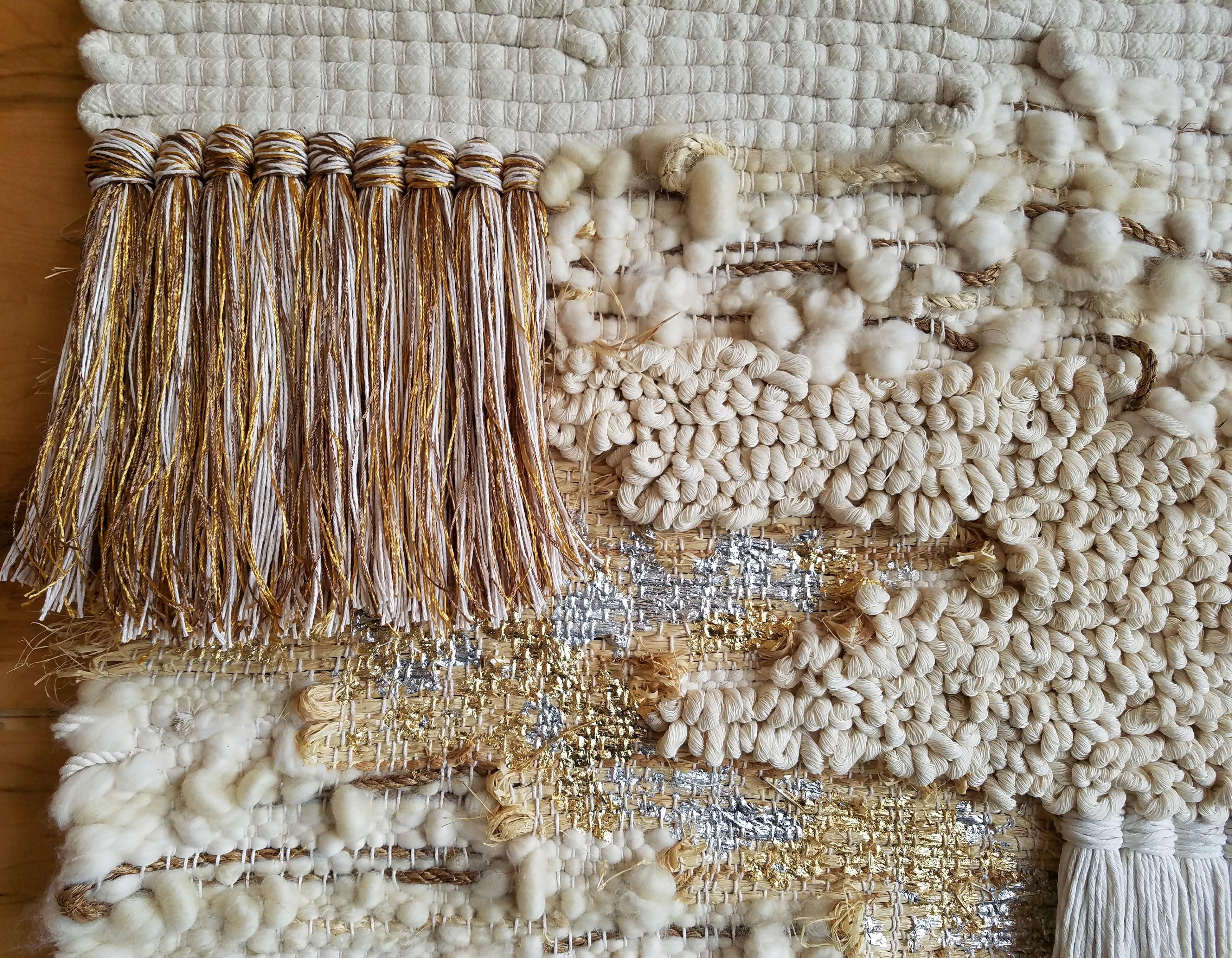 Mid-Century Modern Small Neutral Fiber Art Weaving with Rope by All Roads For Sale