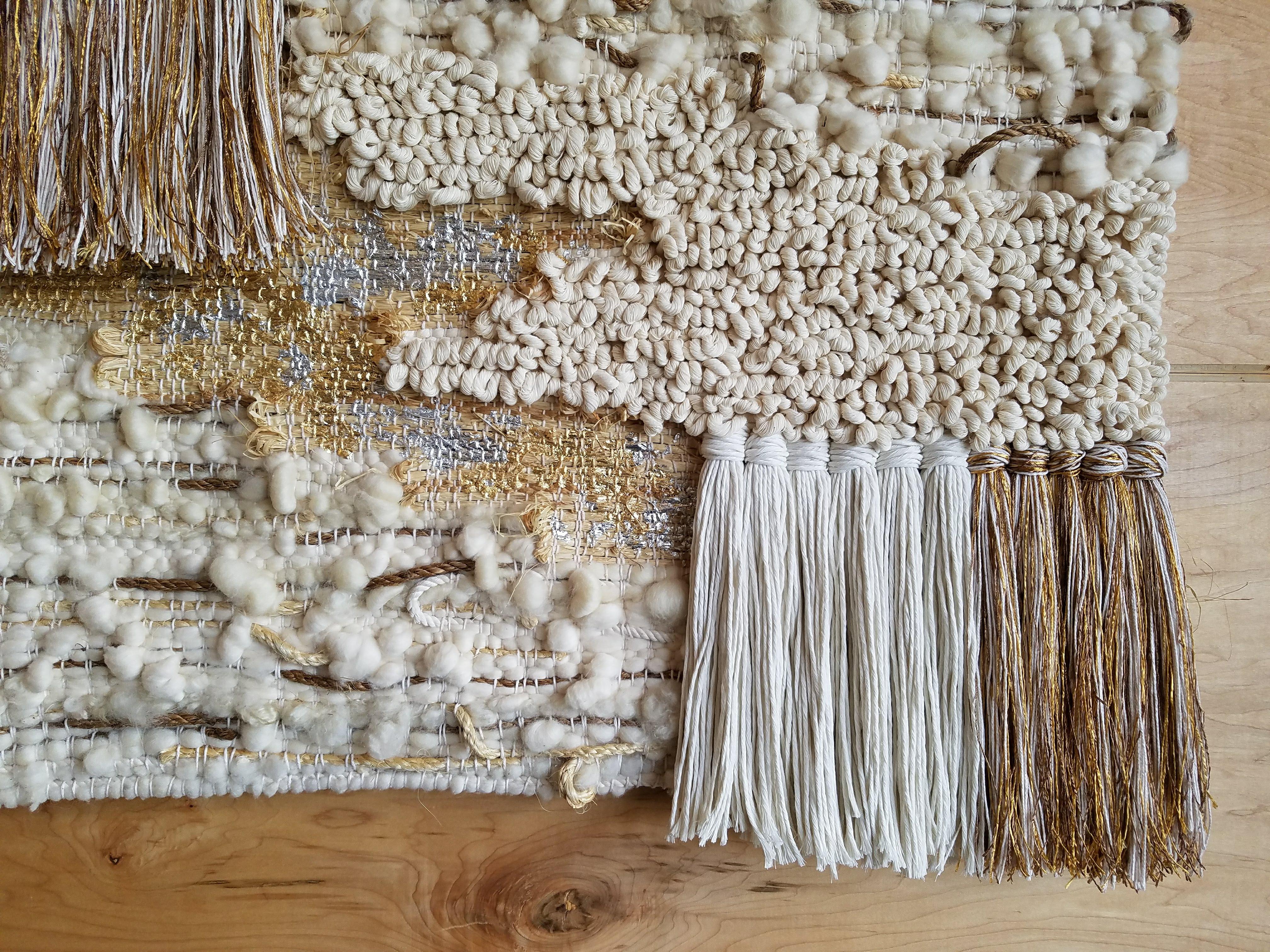 American Small Neutral Fiber Art Weaving with Rope by All Roads For Sale