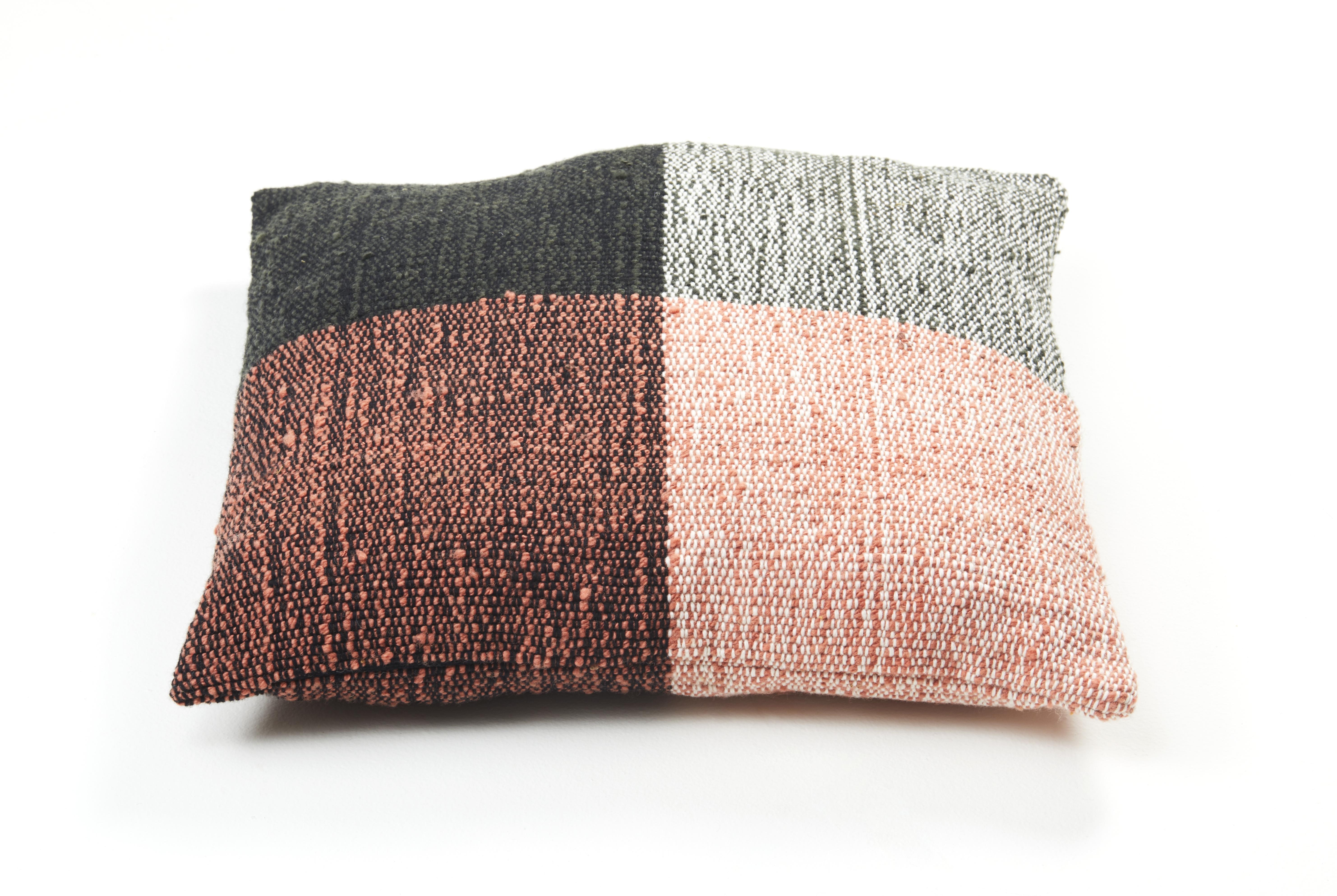 Small nobsa cushion by Sebastian Herkner
Materials: 100% natural virgin wool. 
Technique: Hand-woven in Colombia. 
Dimensions: W 50 x H 50 cm 
Available in colors: Grey/ grey/ cream, grey/ ochre/ cream, red/ ochre/ cream, blue/ mint/ cream,