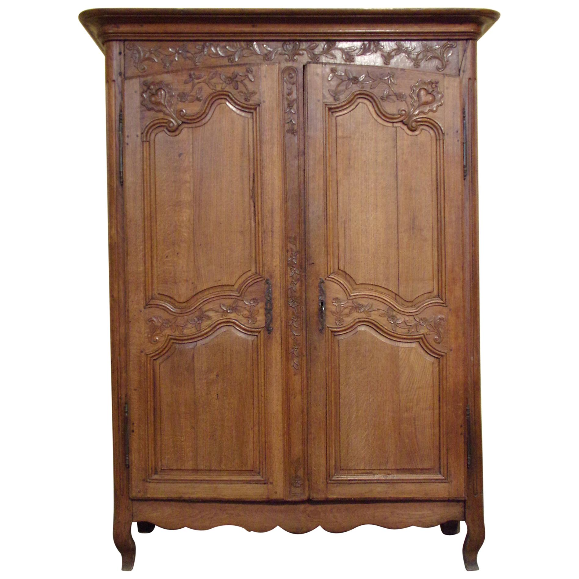 Small Normandy Carved Marriage Armoire, circa 1800 For Sale