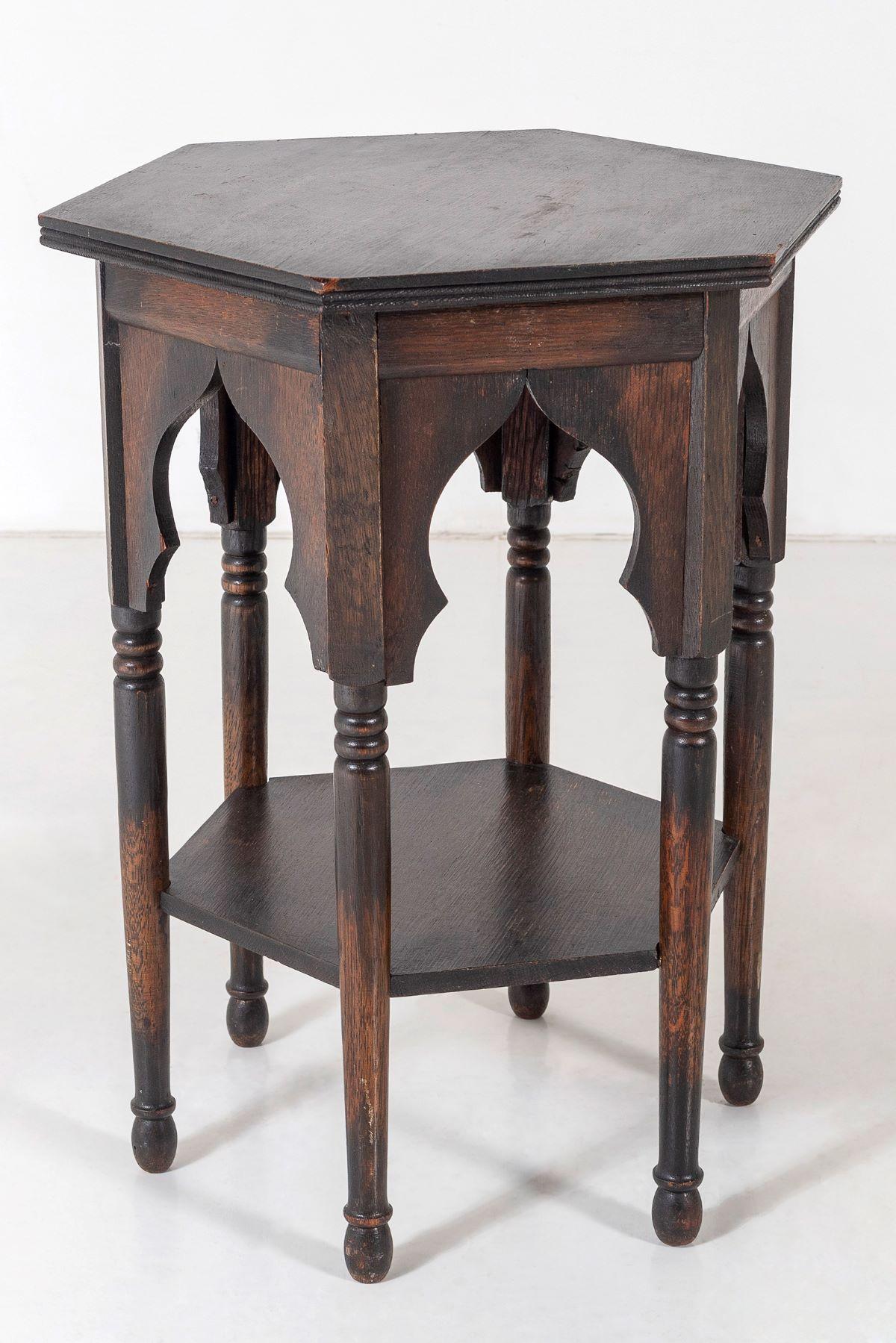 British Small Oak Arts and Crafts Moorish Occasional Side Table by Liberty & Co.