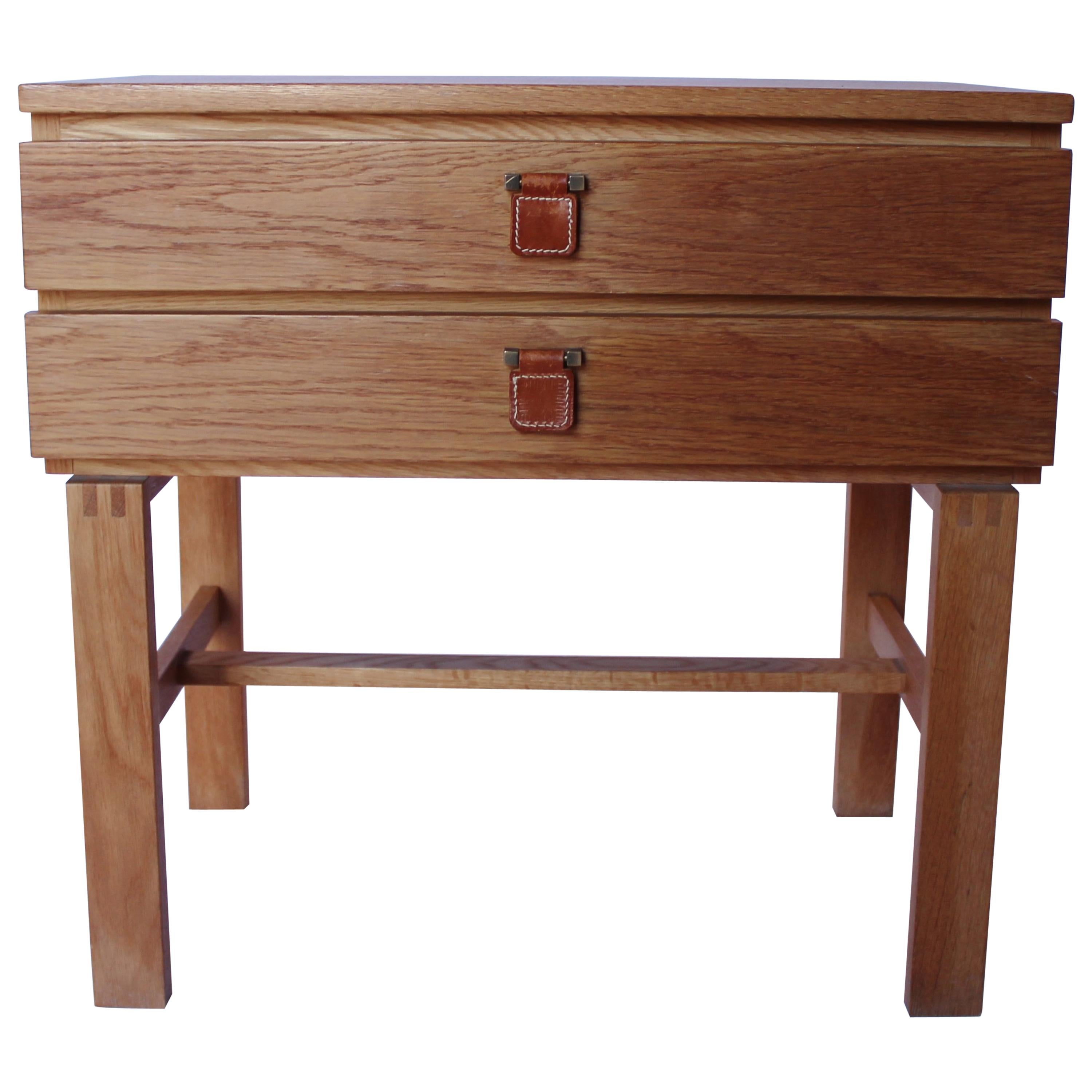 Small Oak Chest of Drawers with Leather Handles by Fröseke Nybrofabrik, 1960s