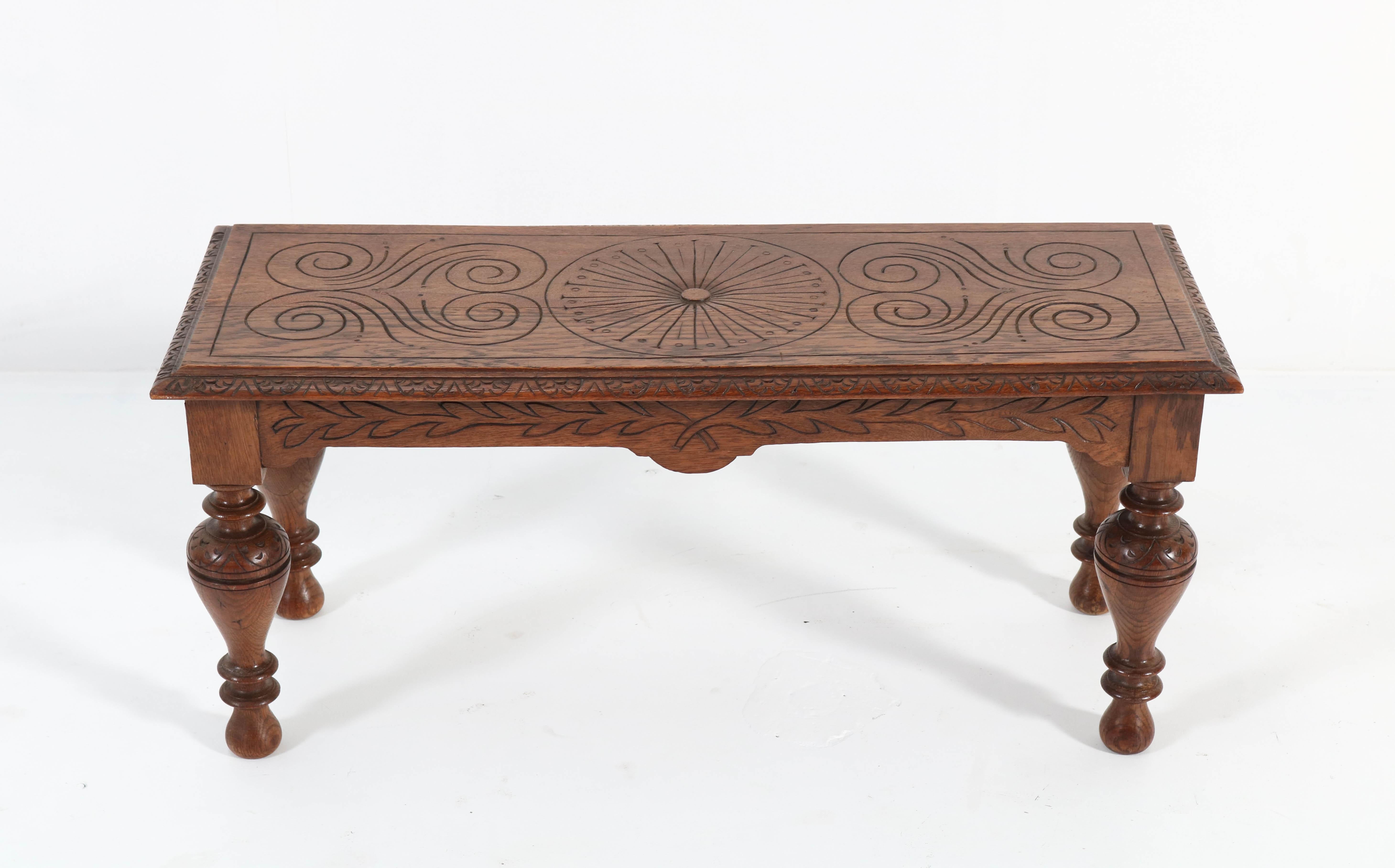 Renaissance Revival Small Oak Dutch Neo-Renaissance Style Bench or Side Table, 1920s