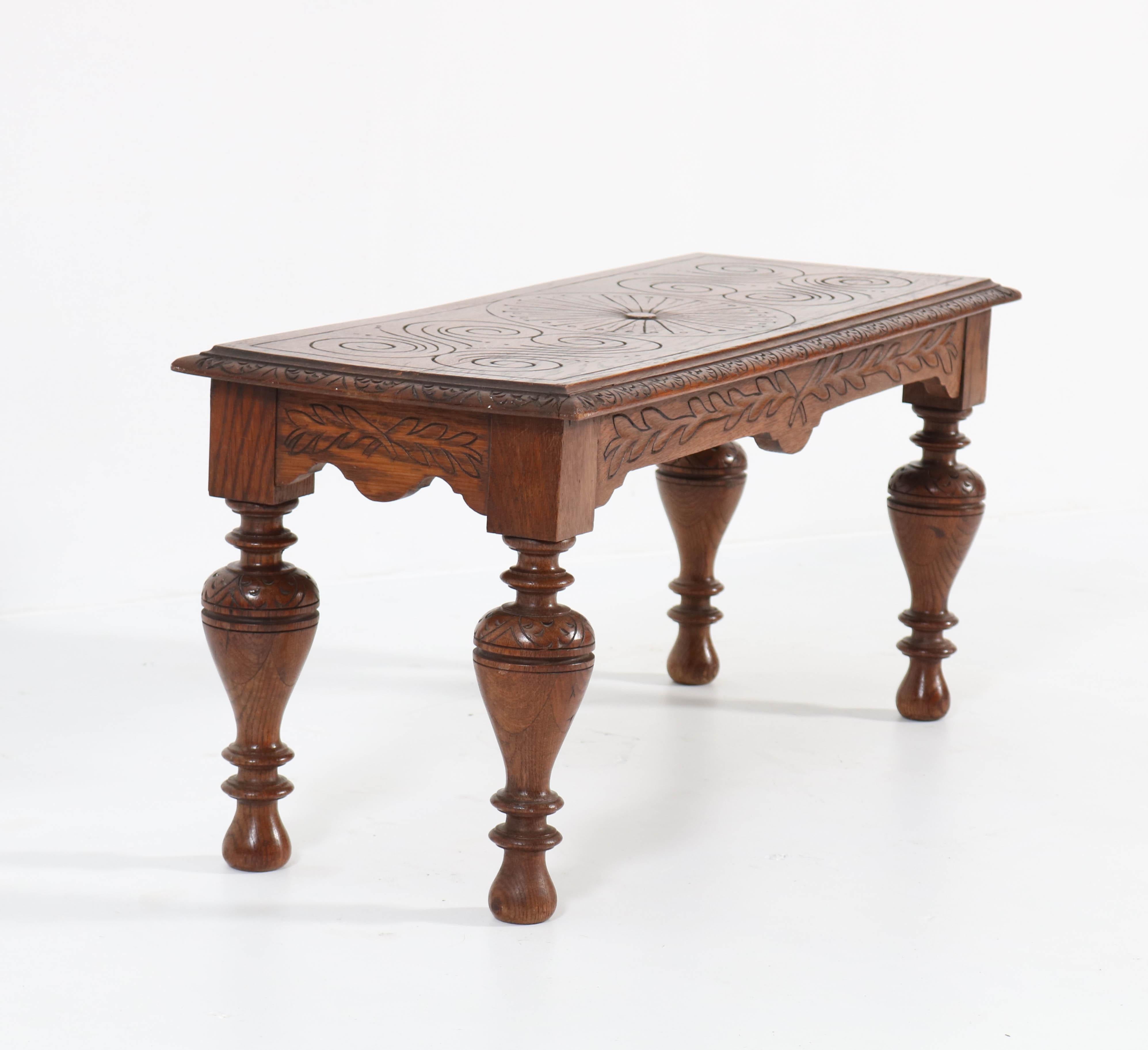 Early 20th Century Small Oak Dutch Neo-Renaissance Style Bench or Side Table, 1920s