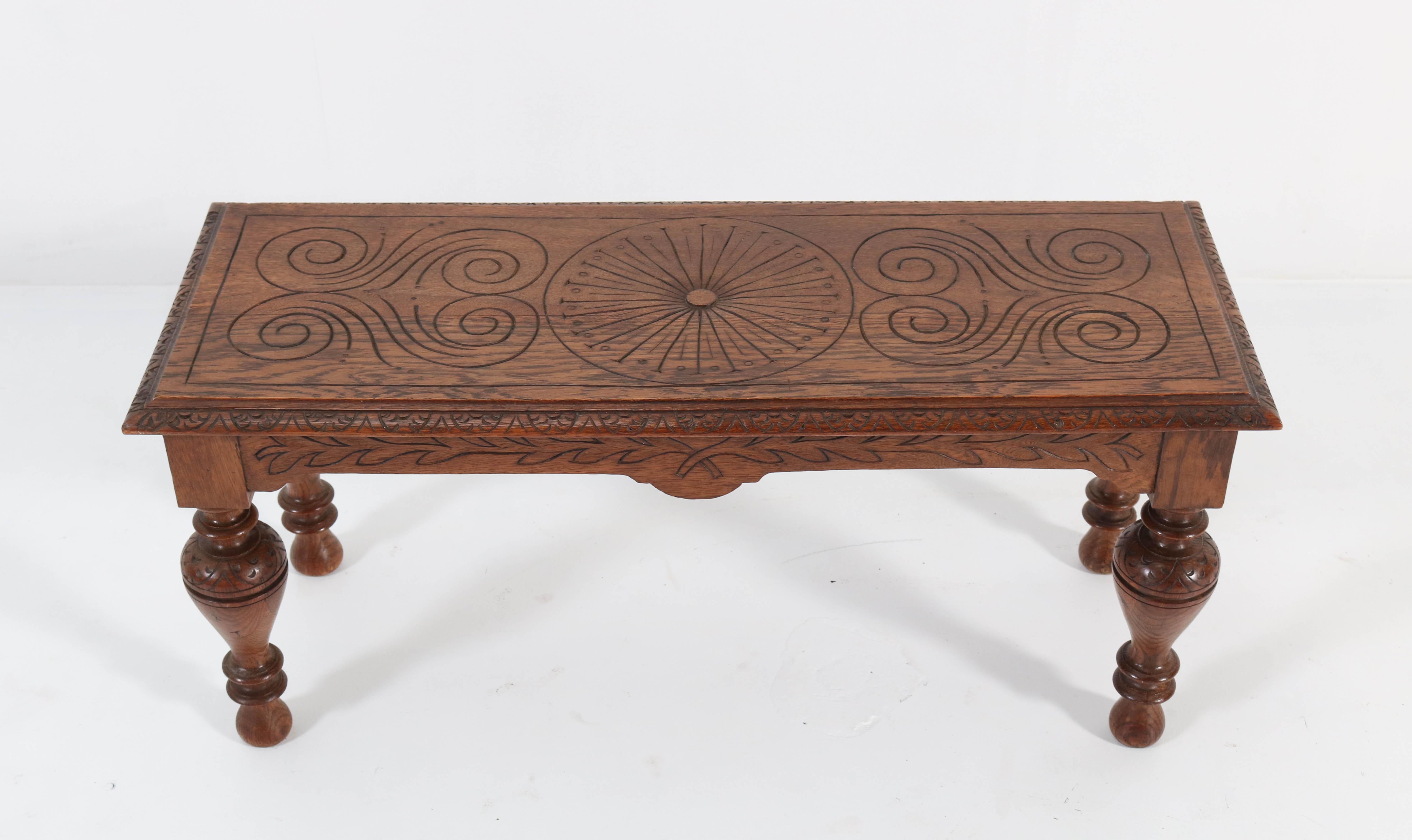 Small Oak Dutch Neo-Renaissance Style Bench or Side Table, 1920s 1