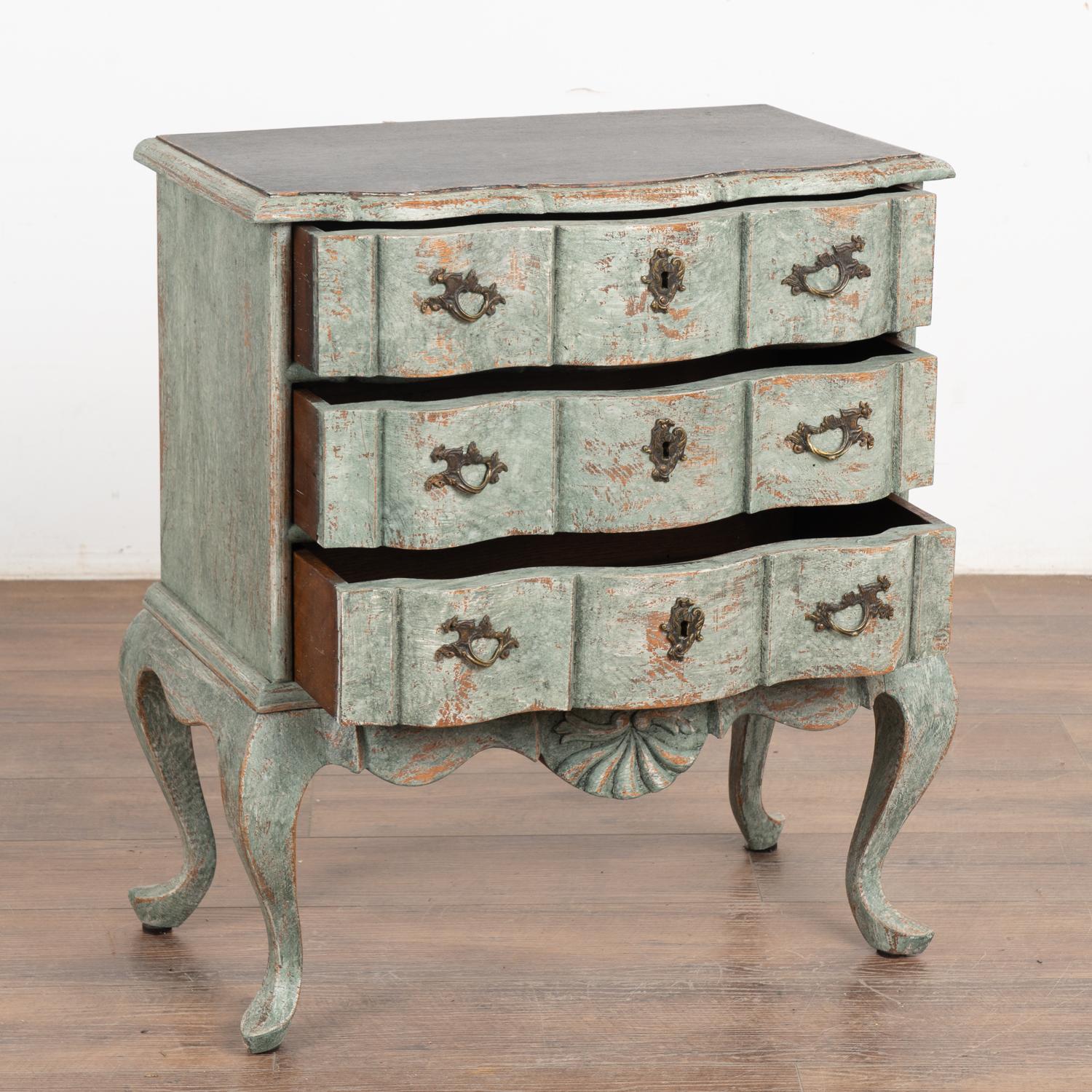 Danish Small Oak Painted Rococo Chest of Three Drawers, Denmark circa 1800 For Sale