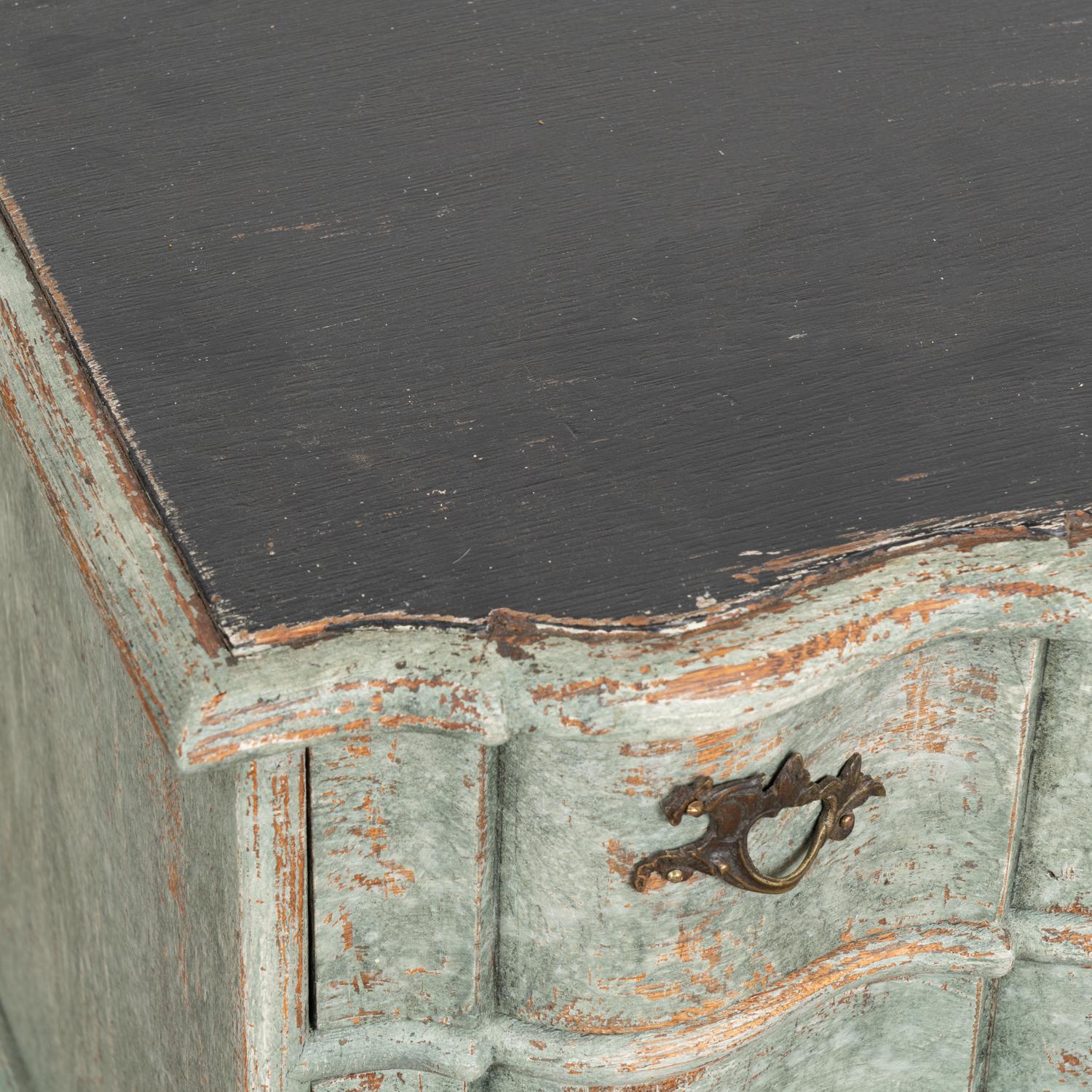 Brass Small Oak Painted Rococo Chest of Three Drawers, Denmark circa 1800 For Sale