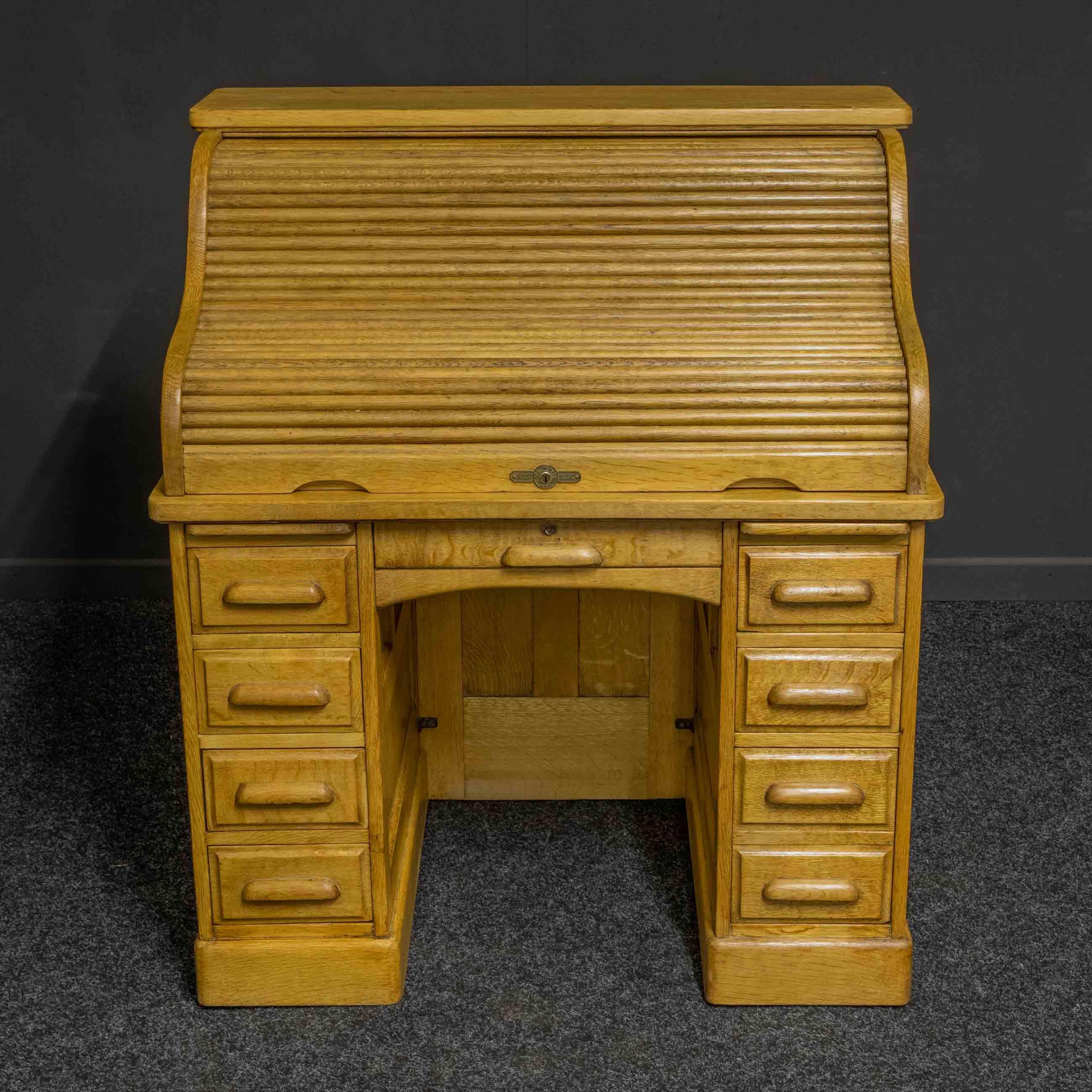 20th Century Small Oak Roll Top Desk For Sale