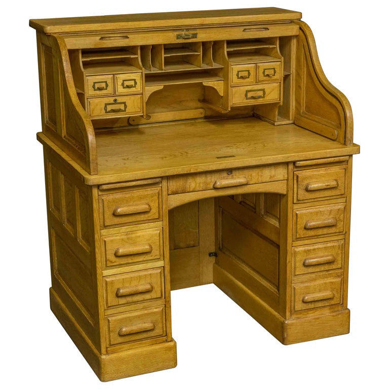 Edwardian Oak Roll Top Desk For At, Value Of Antique Oak Roll Top Desk Lamp