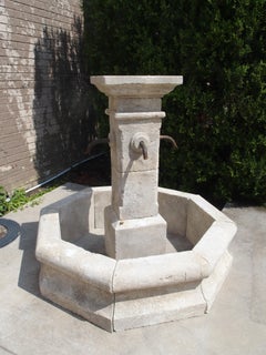 Small Octagonal Center Fountain with Corner Cut Incurved Basin, Provence France