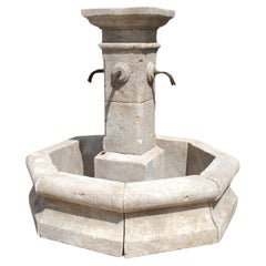 Small Octagonal Center Fountain with Corner Cut Incurved Basin, Provence France