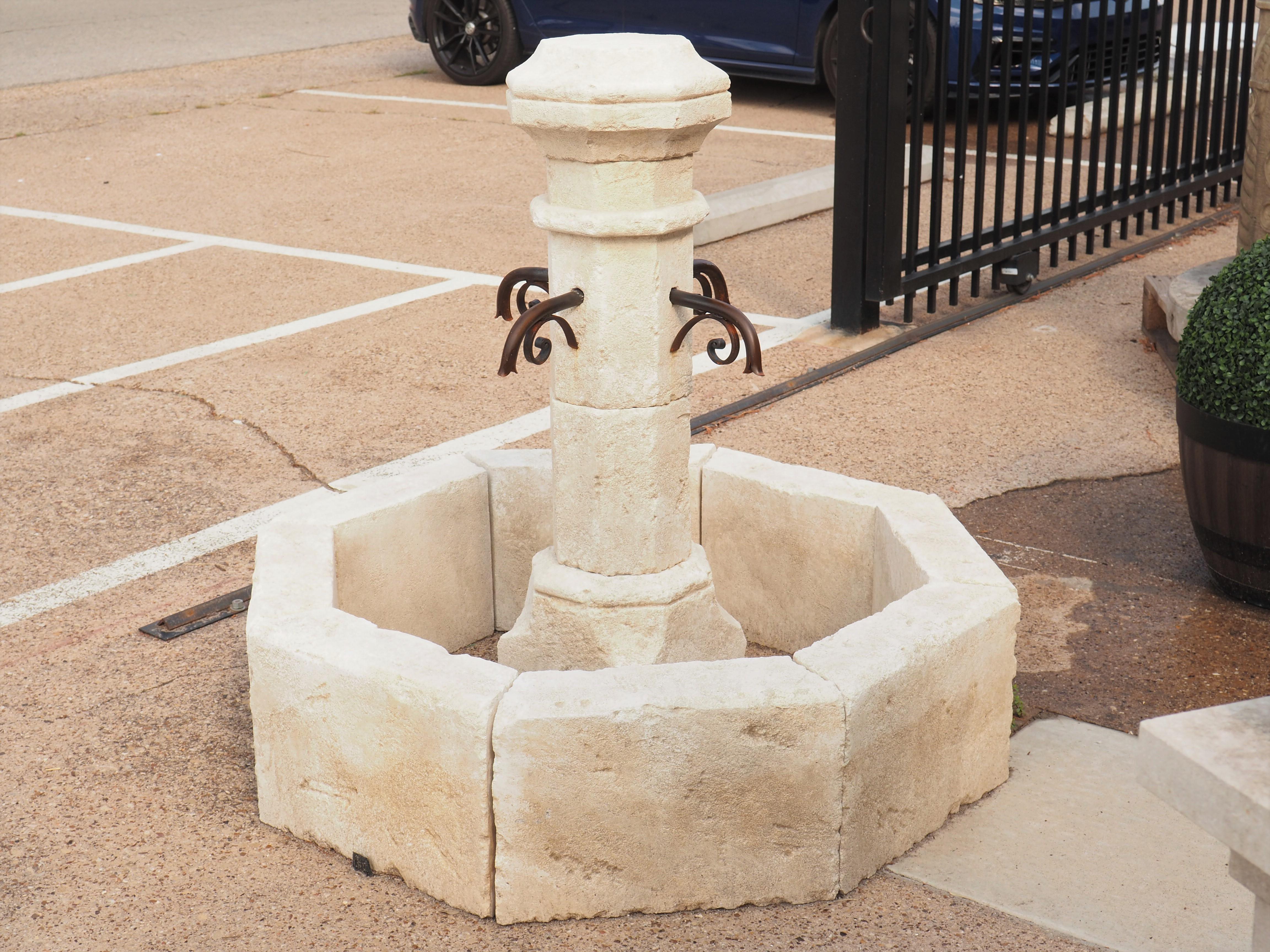 Small Octagonal Limestone Center Fountain from France 3