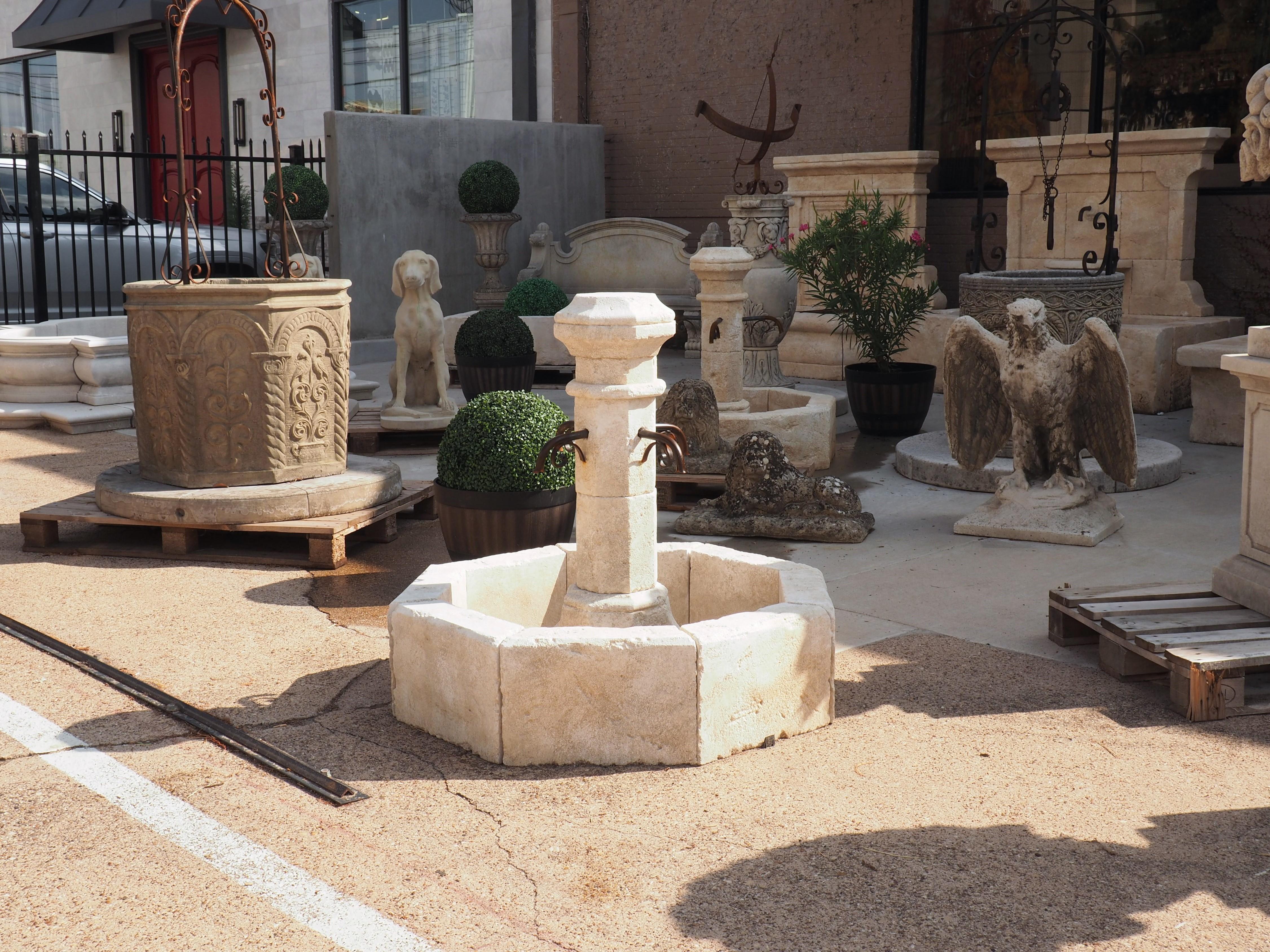 Hand-Carved Small Octagonal Limestone Center Fountain from France