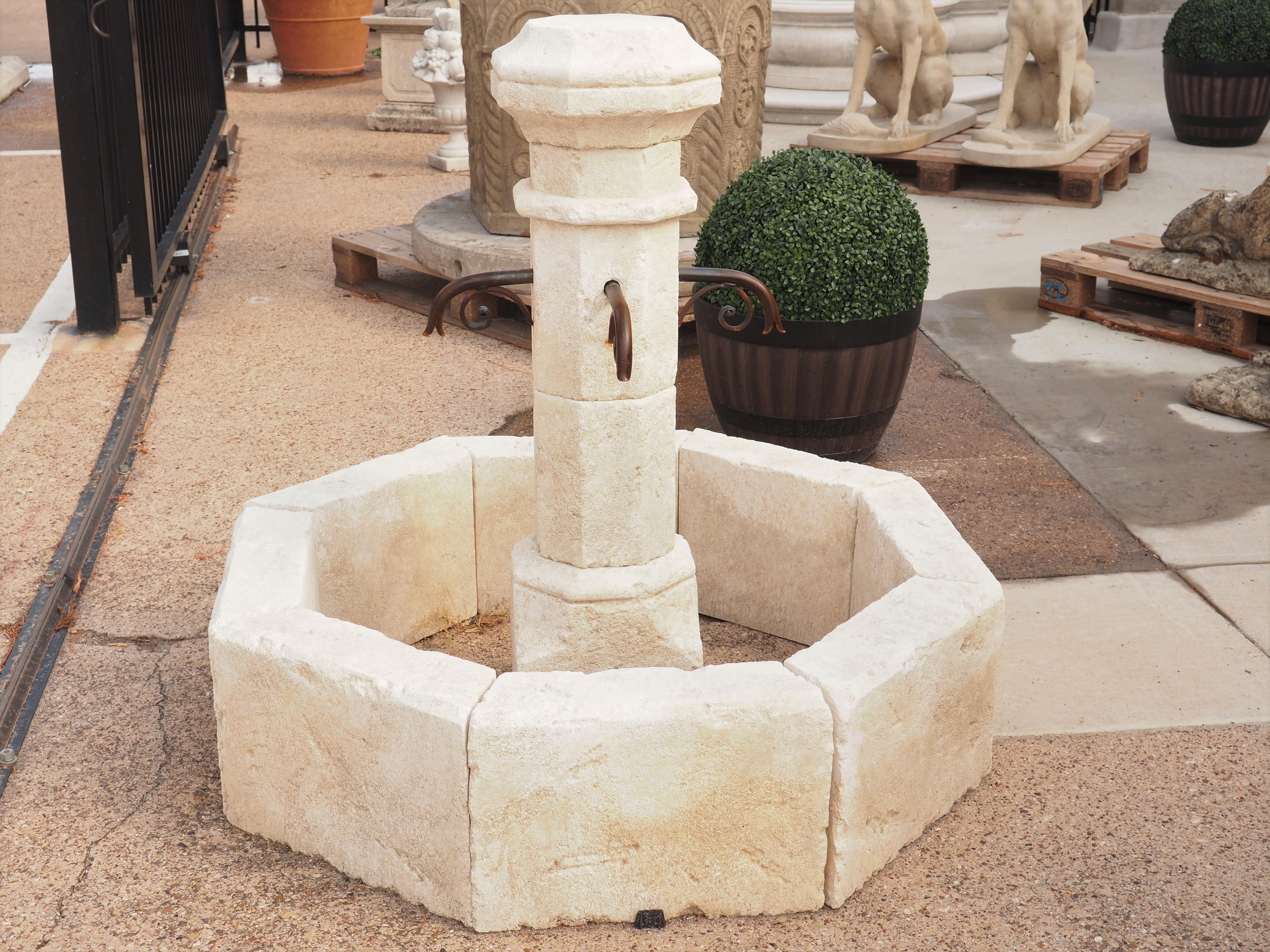 Small Octagonal Limestone Center Fountain from France In Good Condition In Dallas, TX