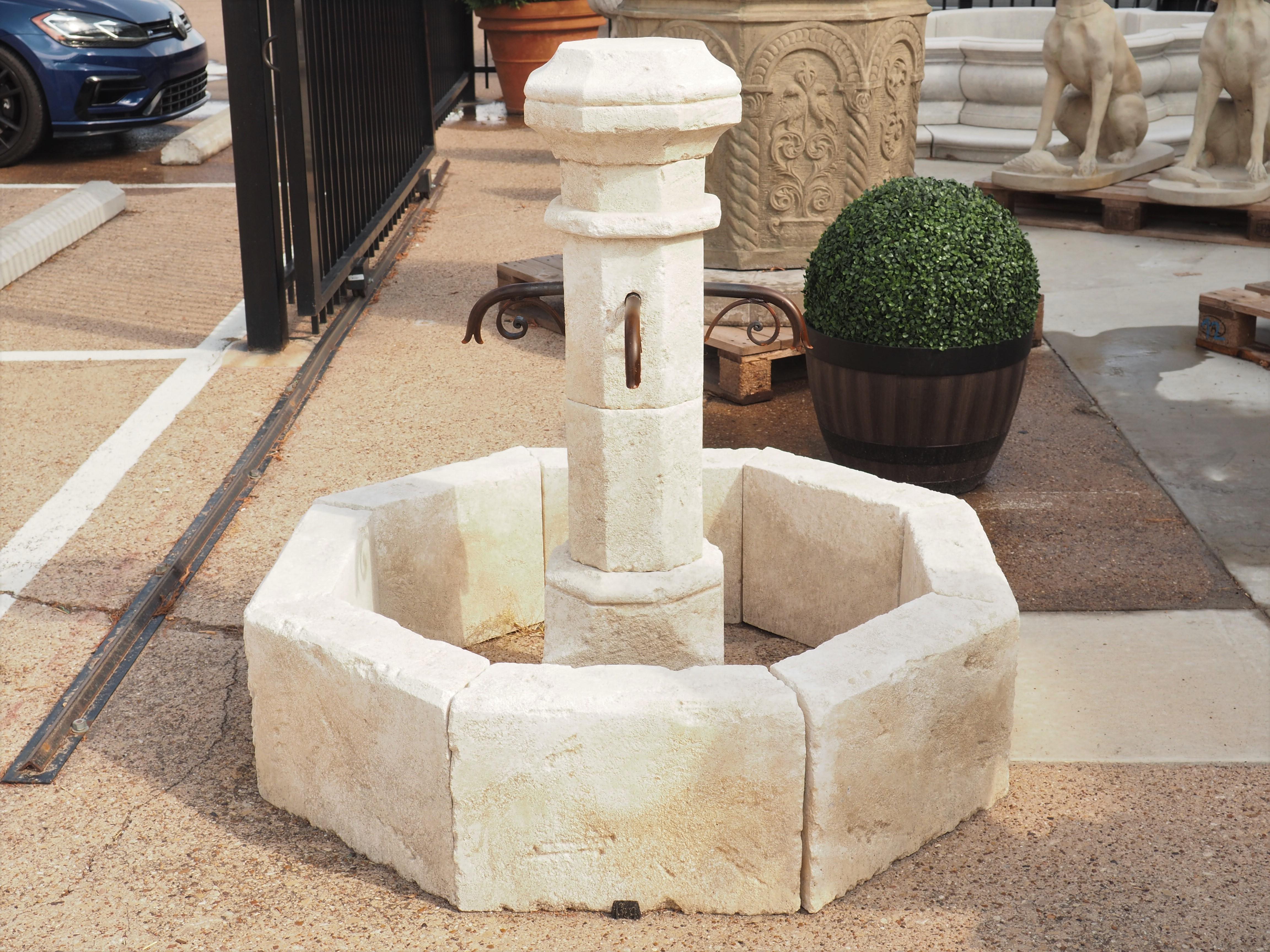 Contemporary Small Octagonal Limestone Center Fountain from France