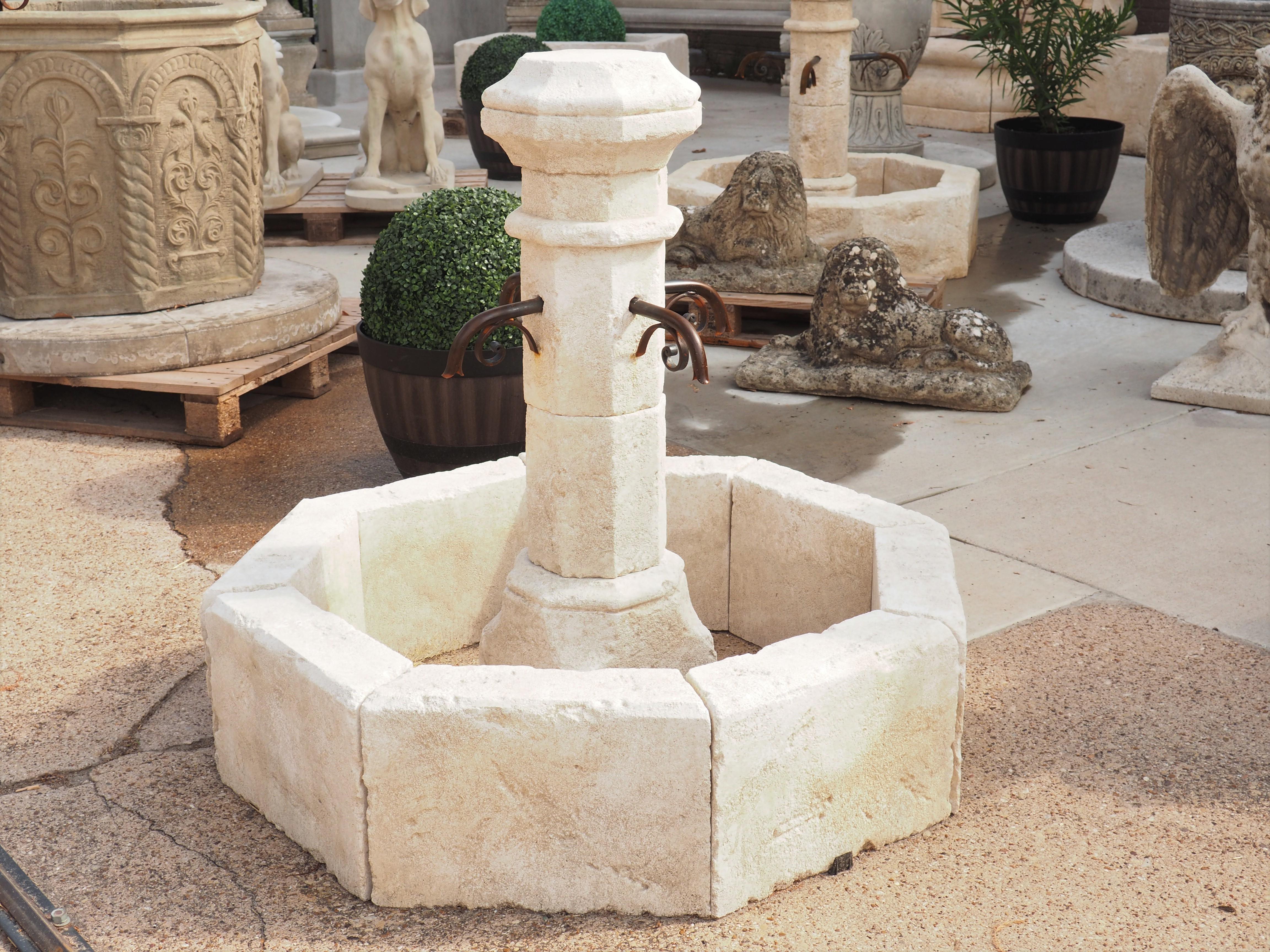 Iron Small Octagonal Limestone Center Fountain from France