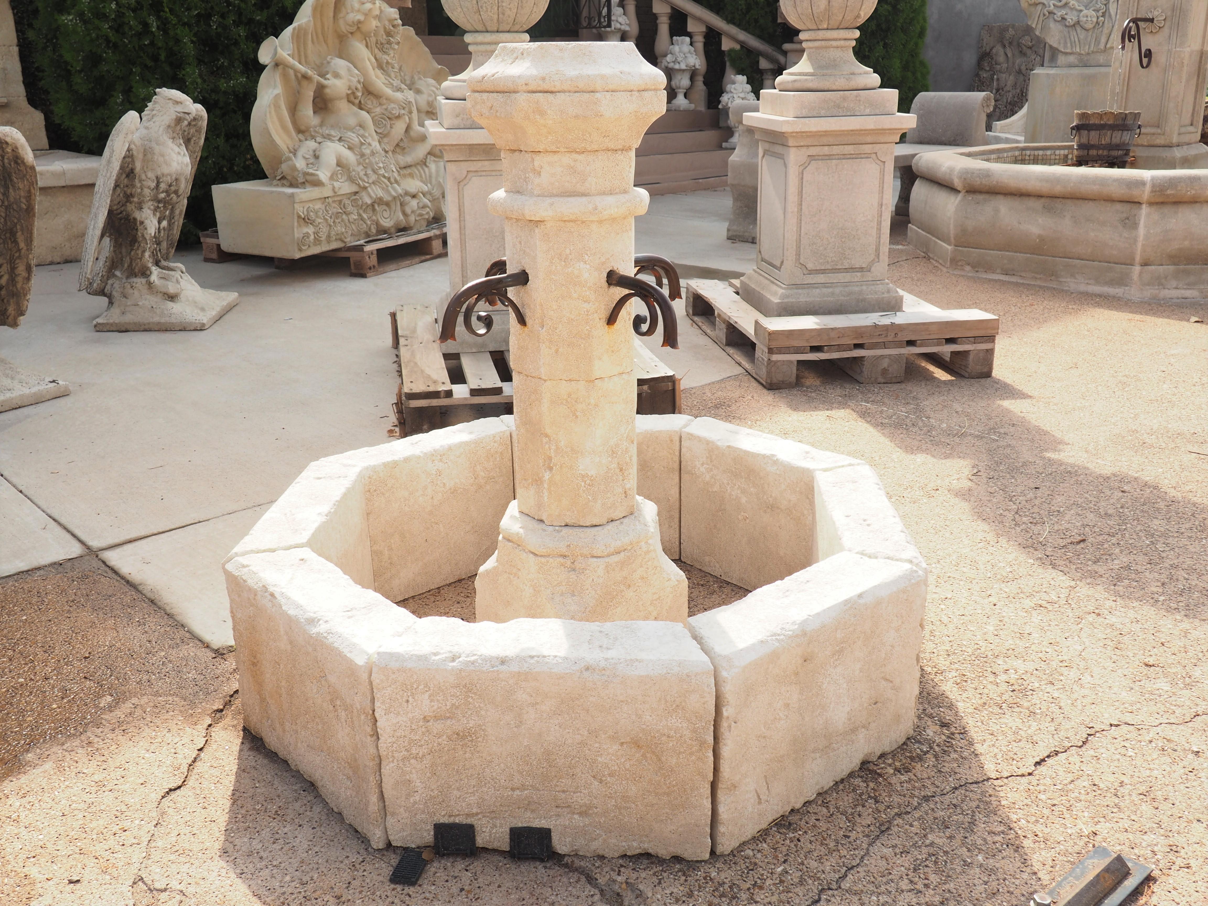 Small Octagonal Limestone Center Fountain from France 2