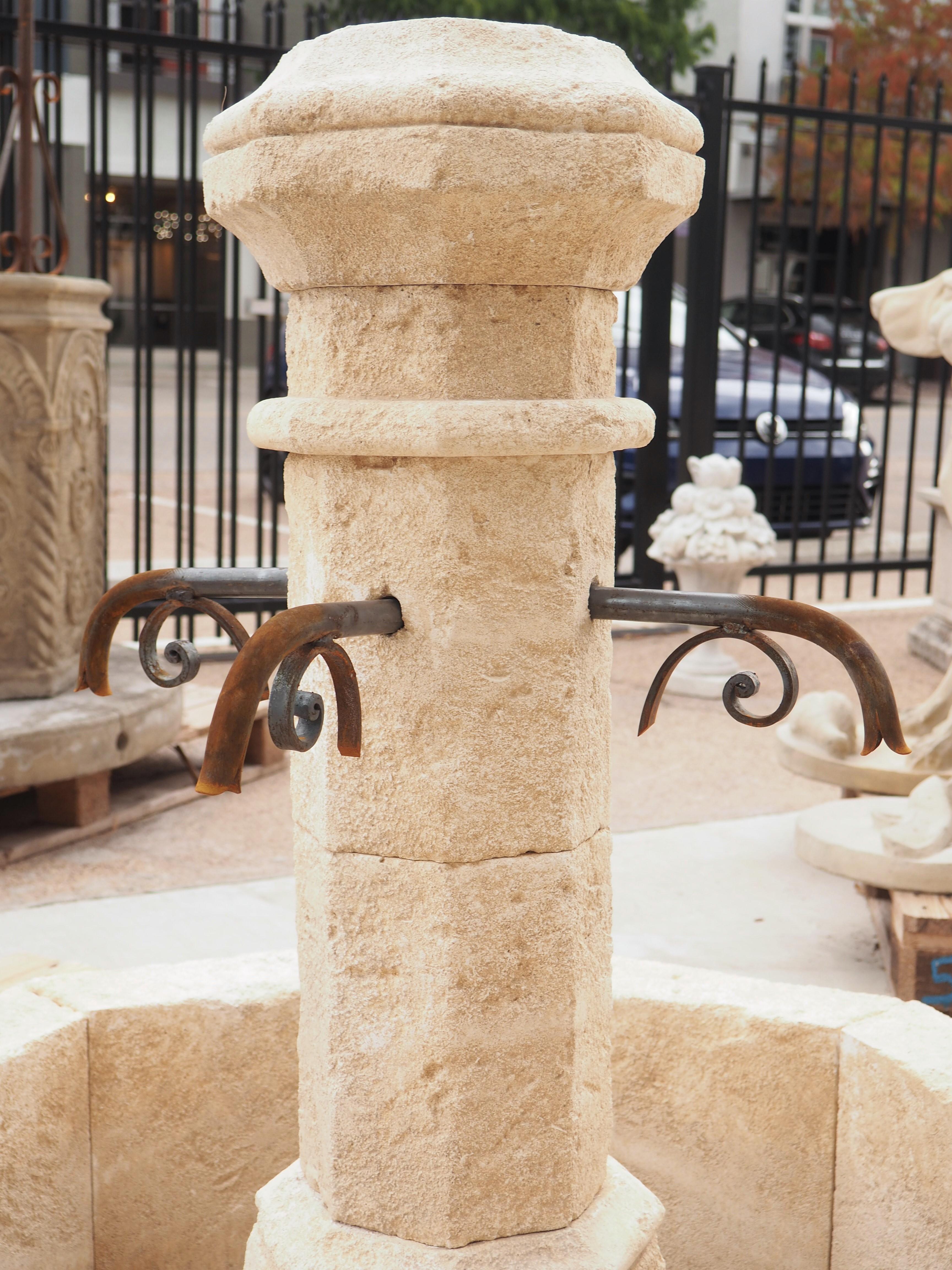 Small Octagonal Limestone Center Fountain from Provence, France 3