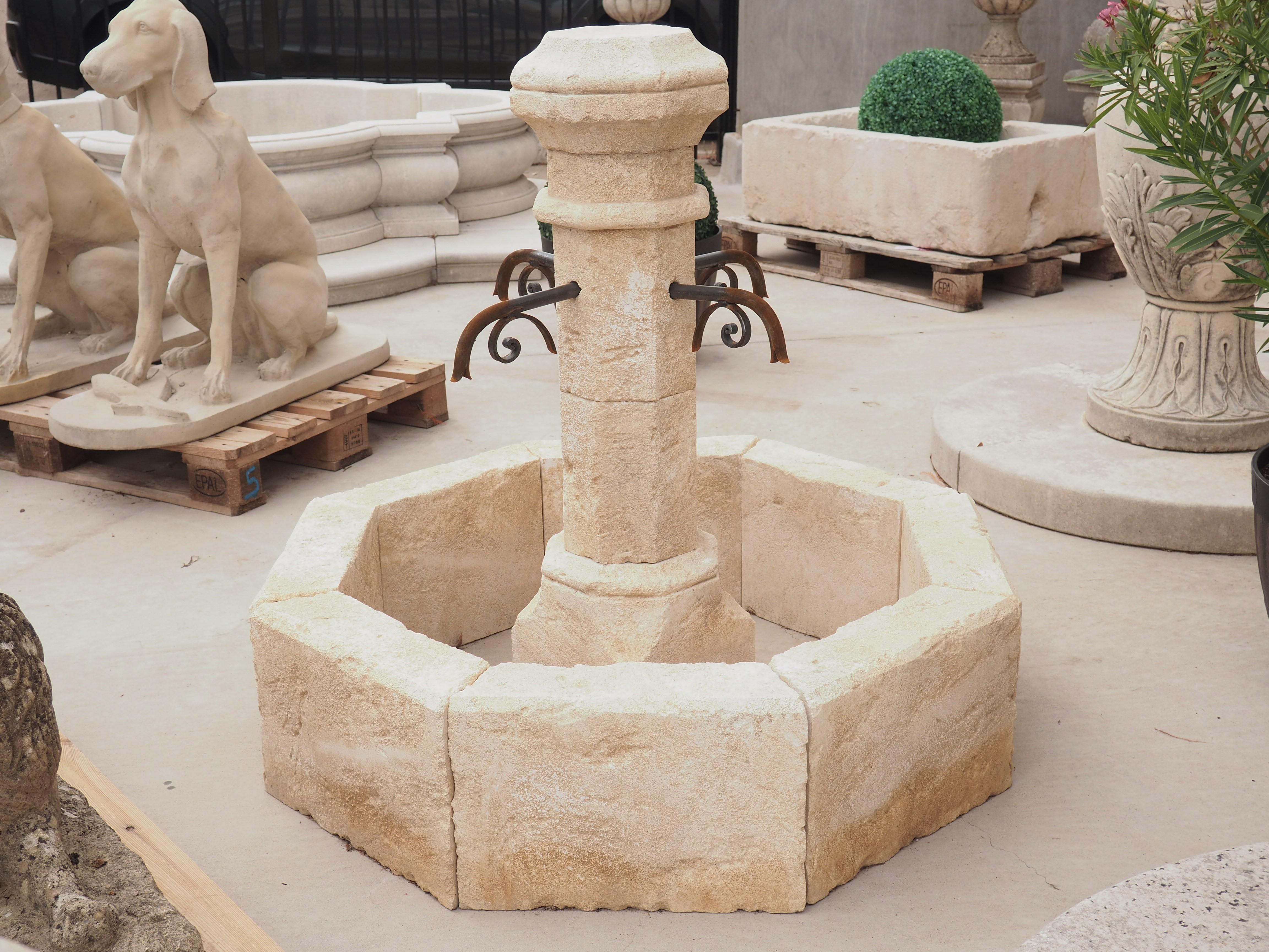 Small Octagonal Limestone Center Fountain from Provence, France 5