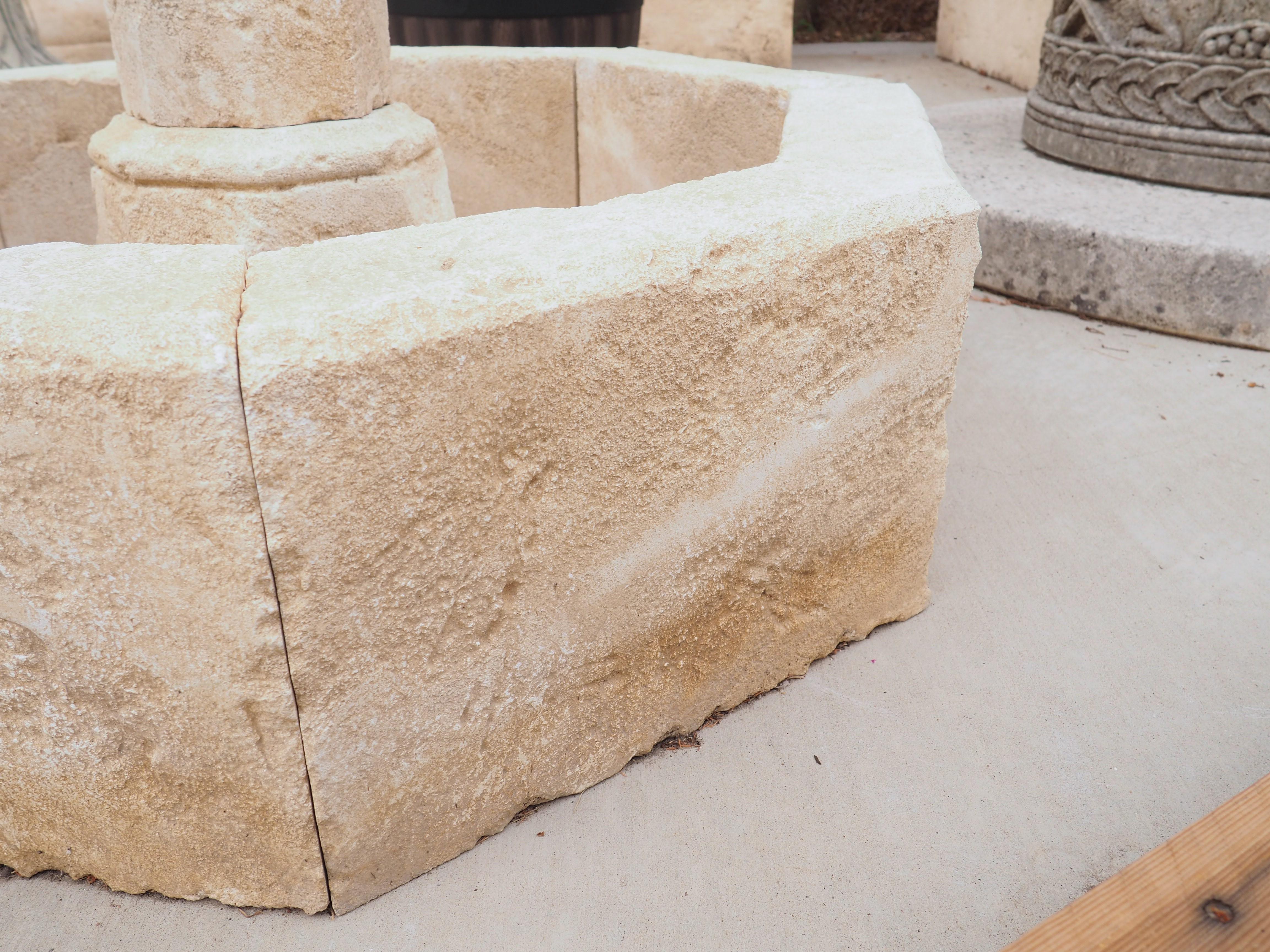 Hand-Carved Small Octagonal Limestone Center Fountain from Provence, France