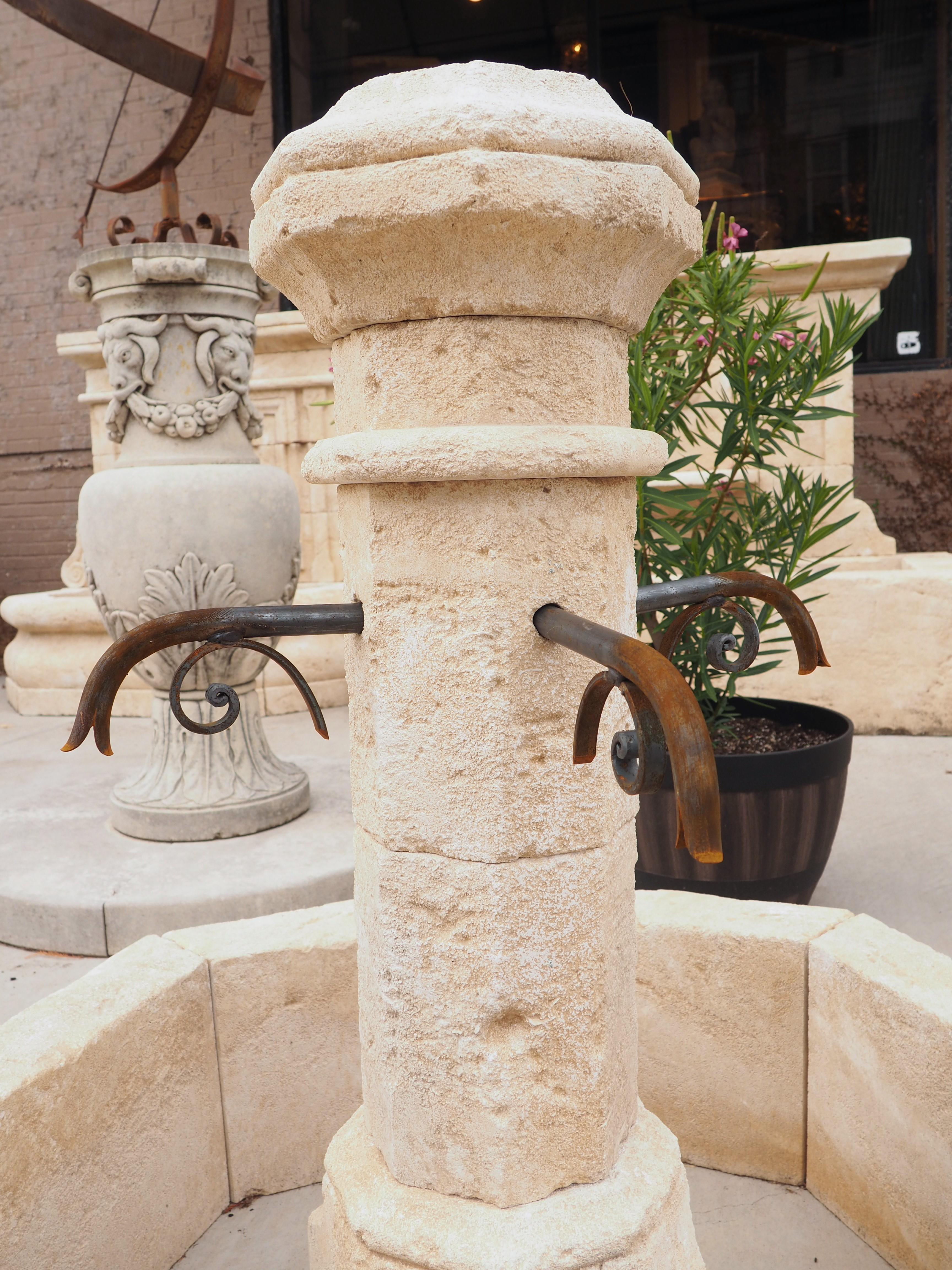 Small Octagonal Limestone Center Fountain from Provence, France In Good Condition In Dallas, TX