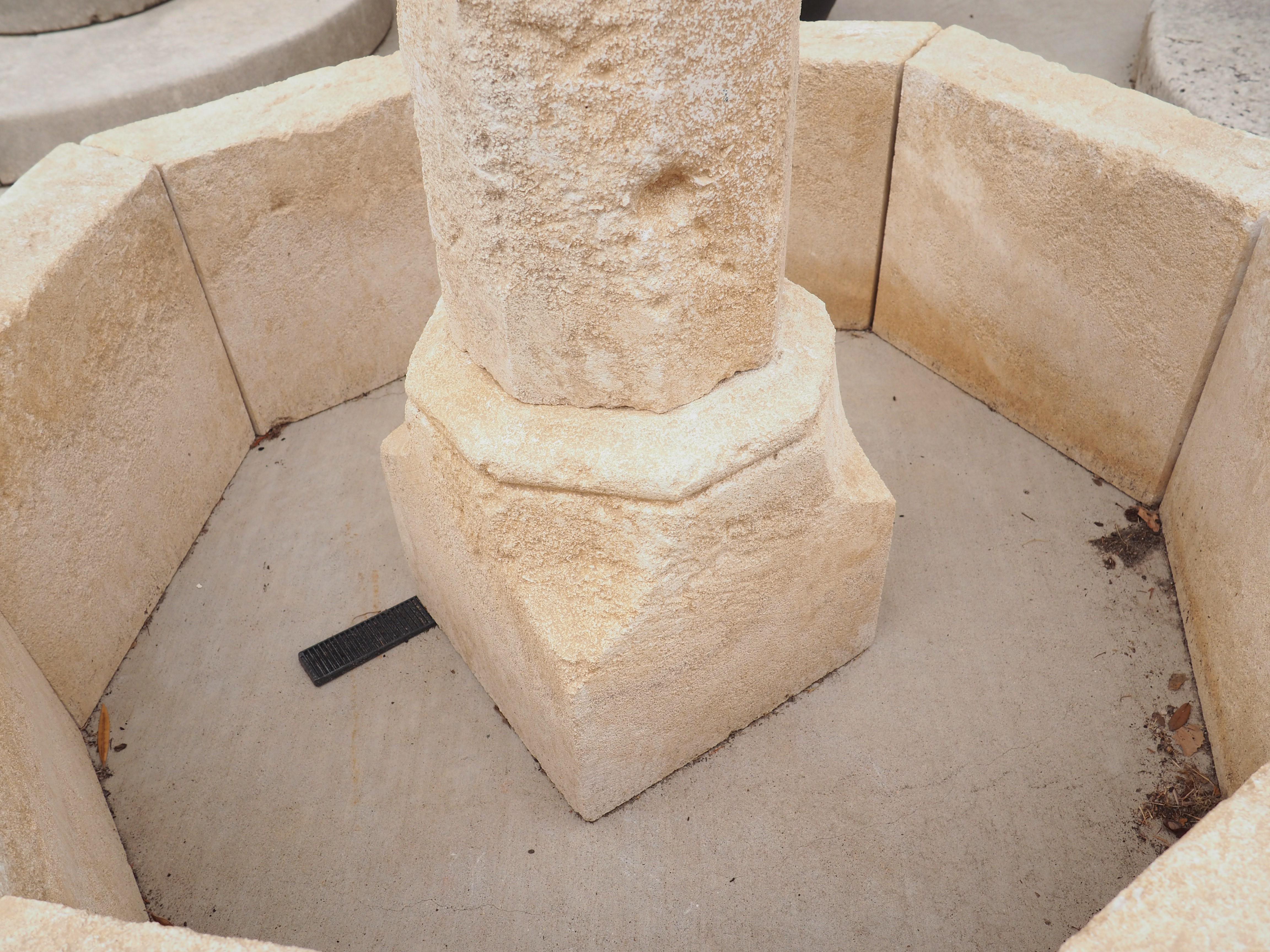Contemporary Small Octagonal Limestone Center Fountain from Provence, France