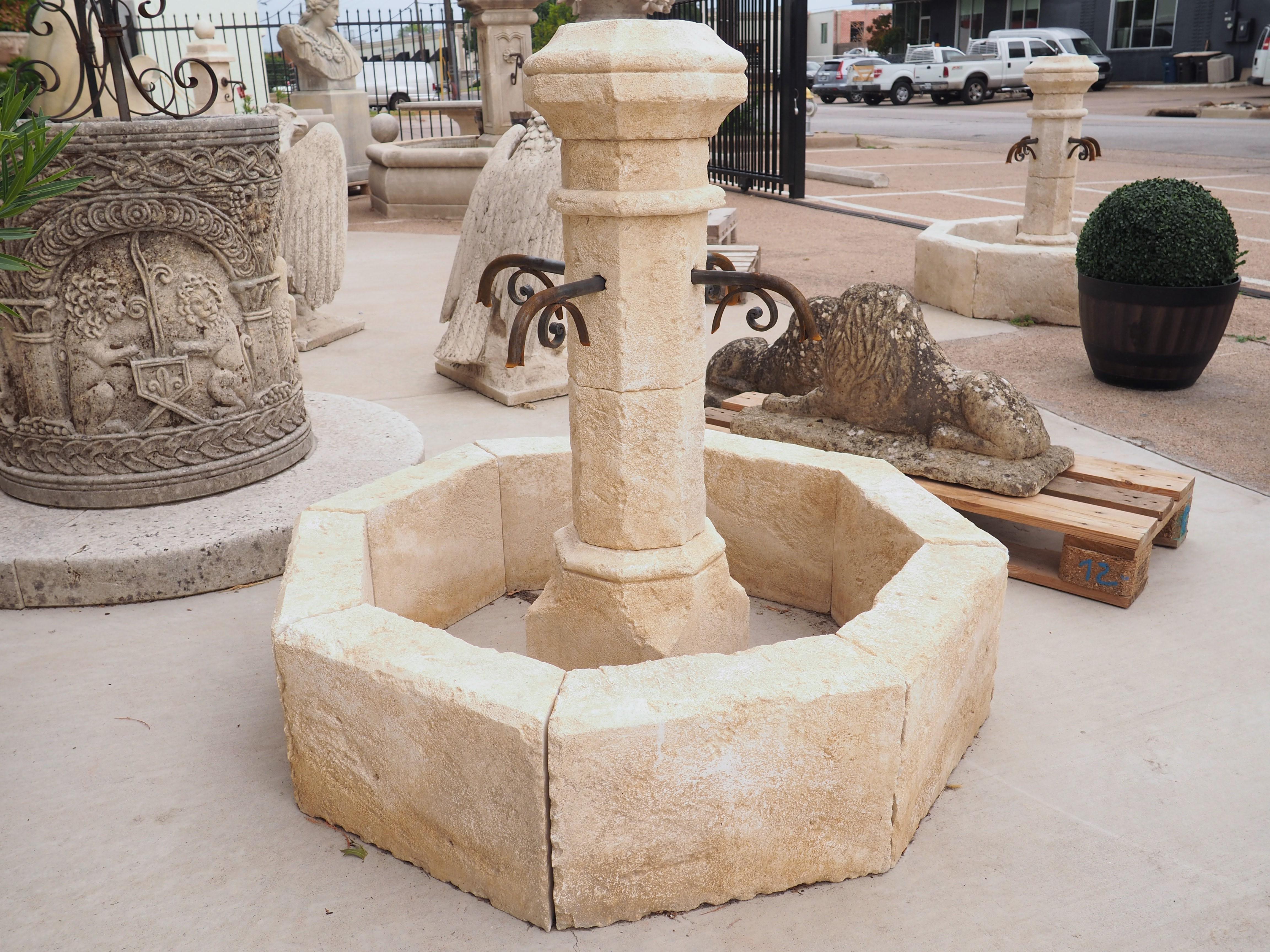 Small Octagonal Limestone Center Fountain from Provence, France 1