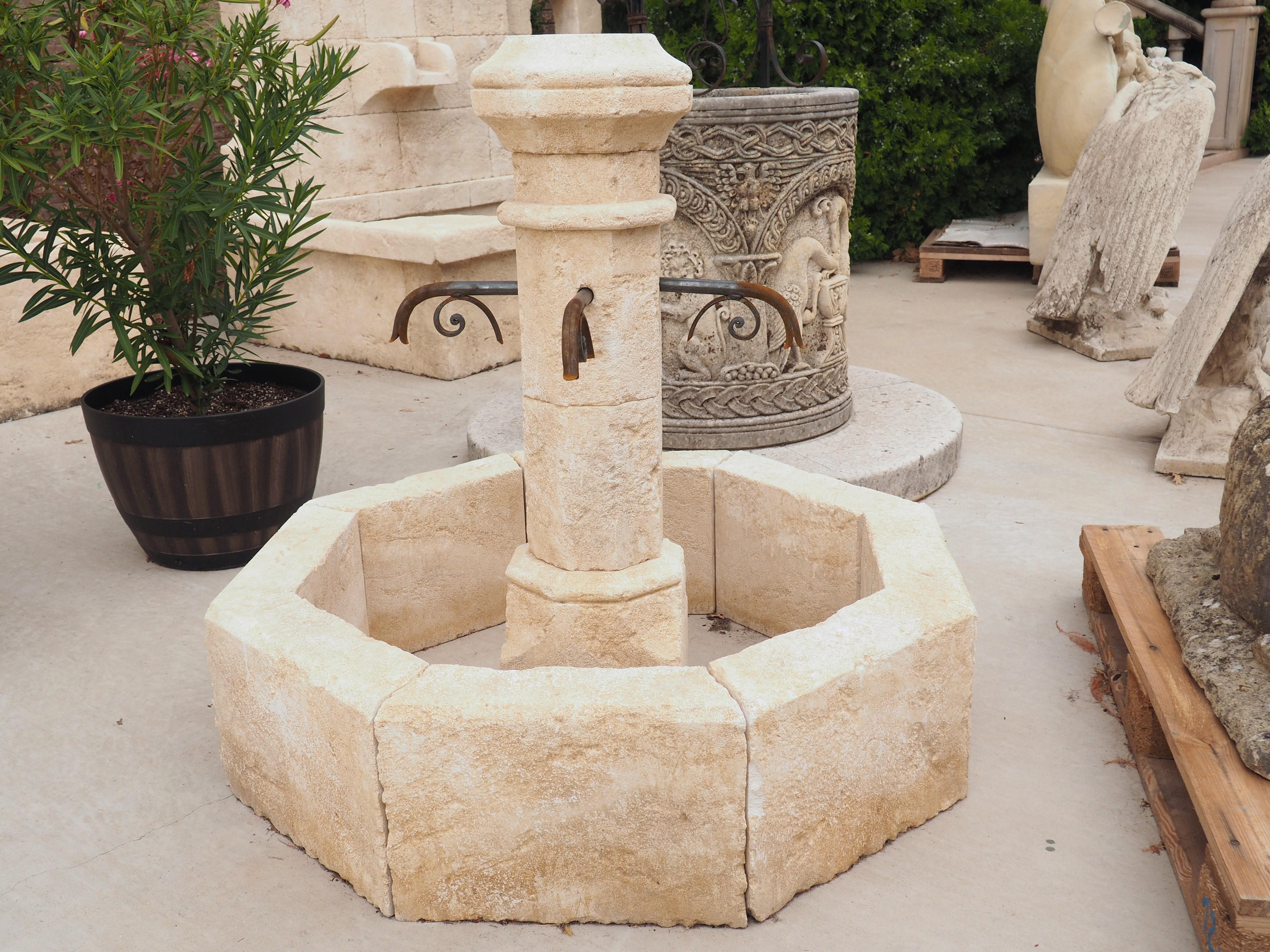 Small Octagonal Limestone Center Fountain from Provence, France 2