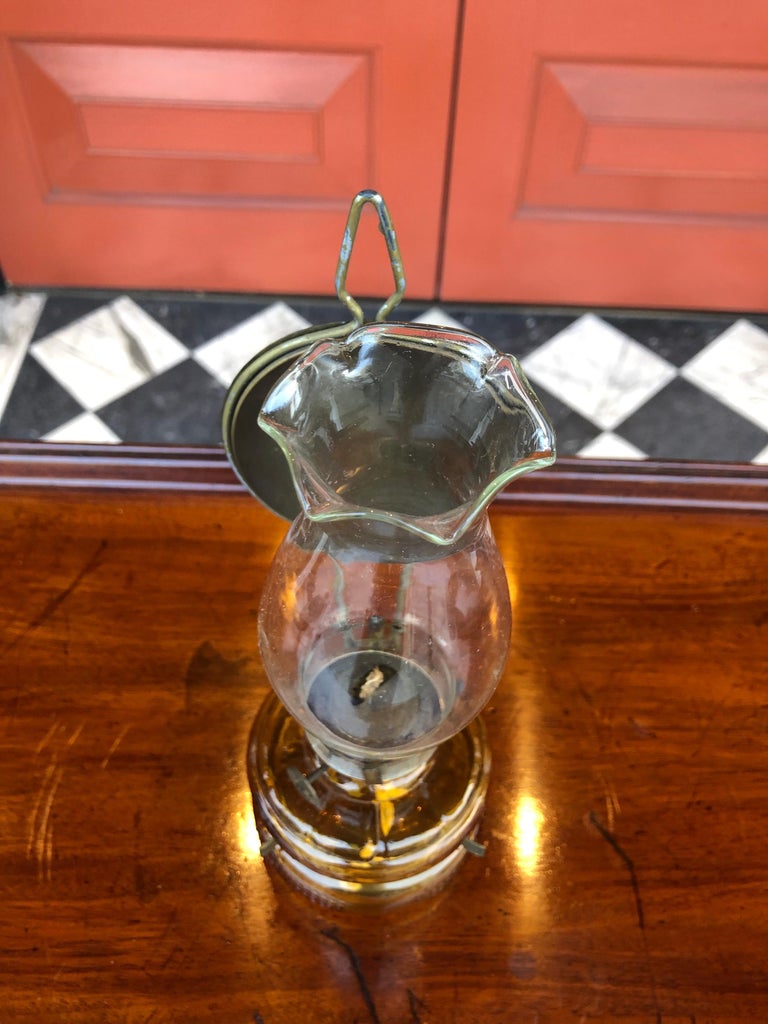 Small Oil Lamp with Brass Reflector Hallway Sconce For Sale at 1stDibs