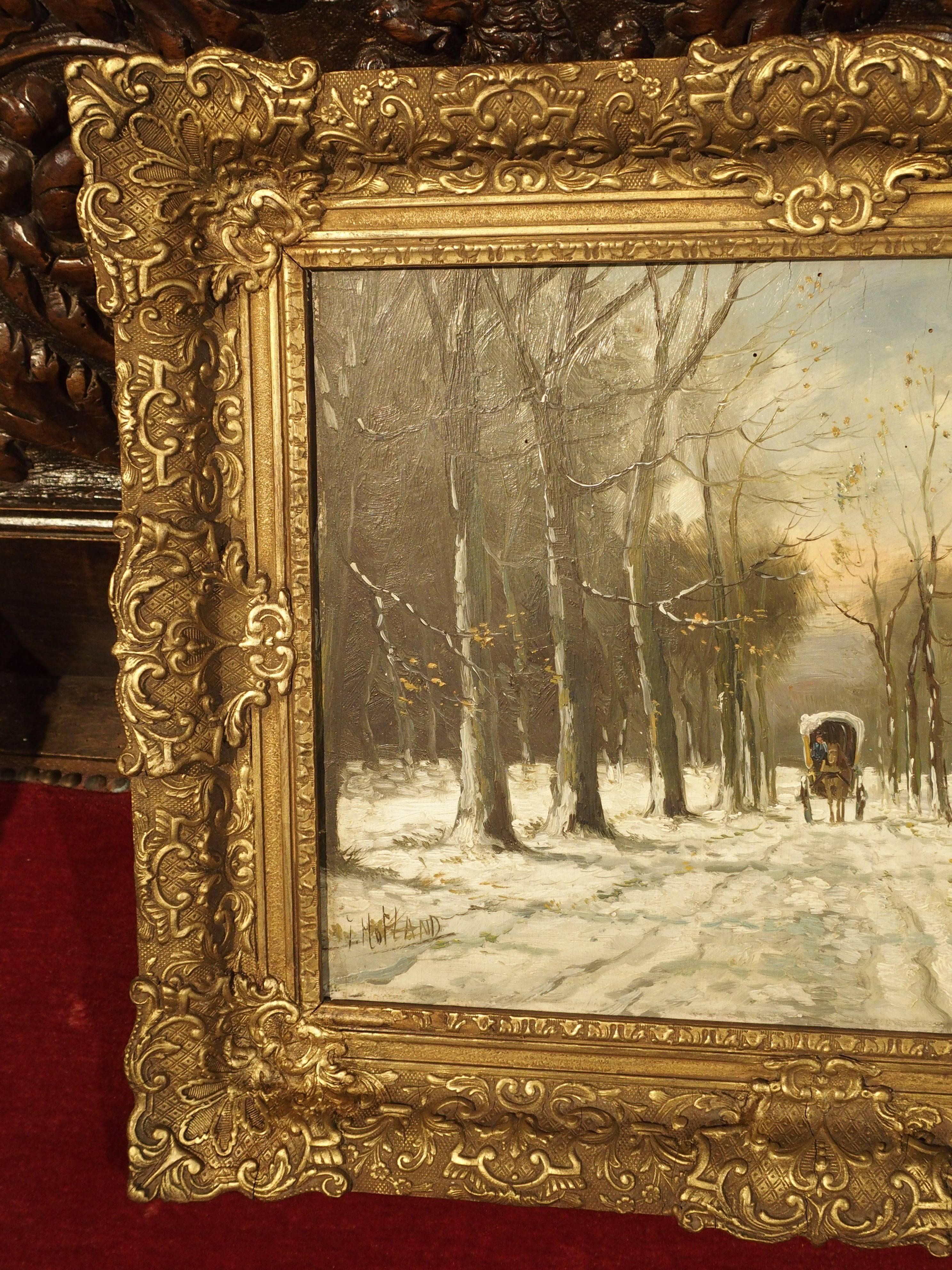Small Oil on Wood Winter Scene Painting by Jan Hofland, 20th Century 3