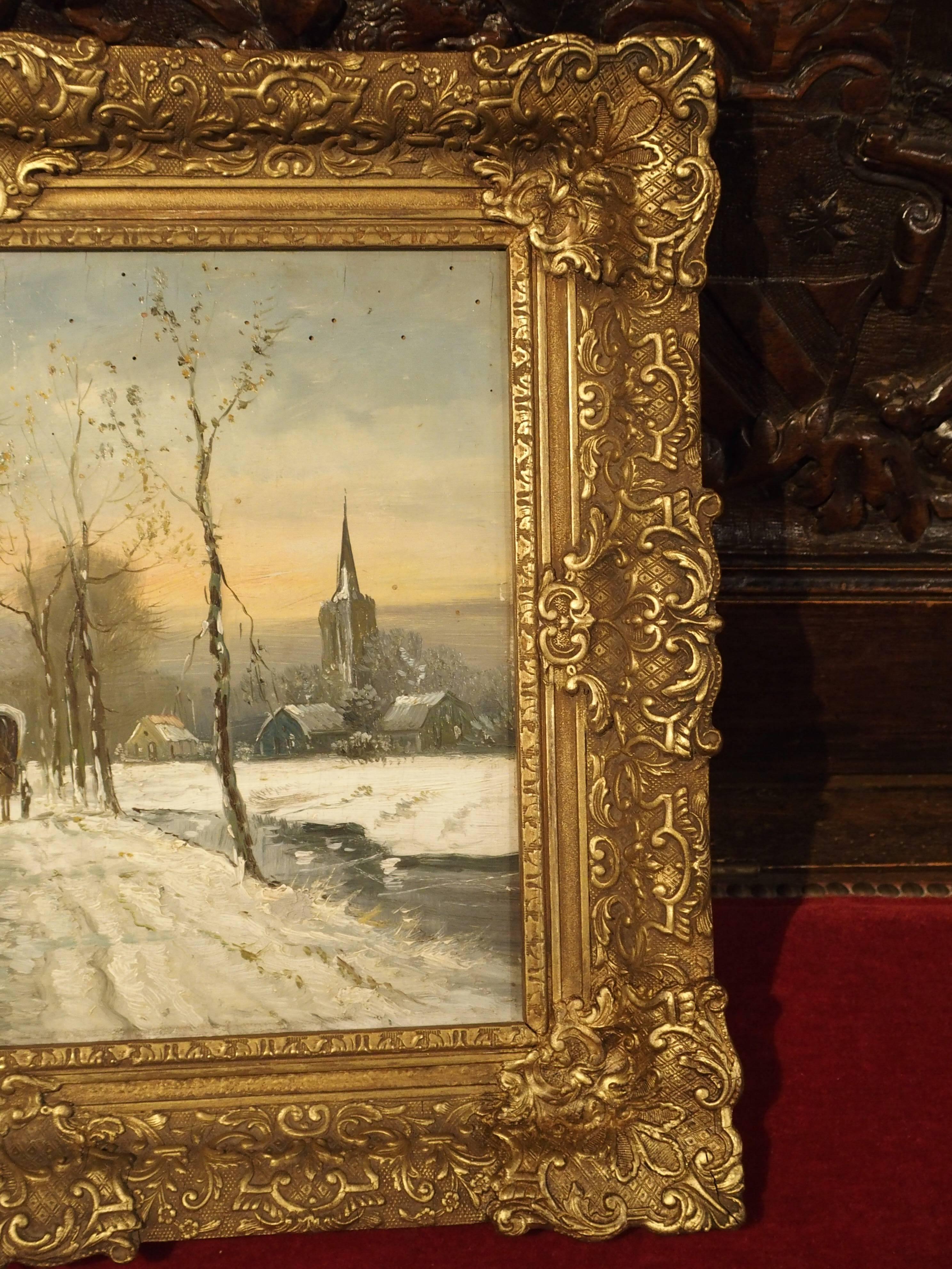 Small Oil on Wood Winter Scene Painting by Jan Hofland, 20th Century 4