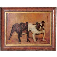 Small Oil Painting on Board of Dogs