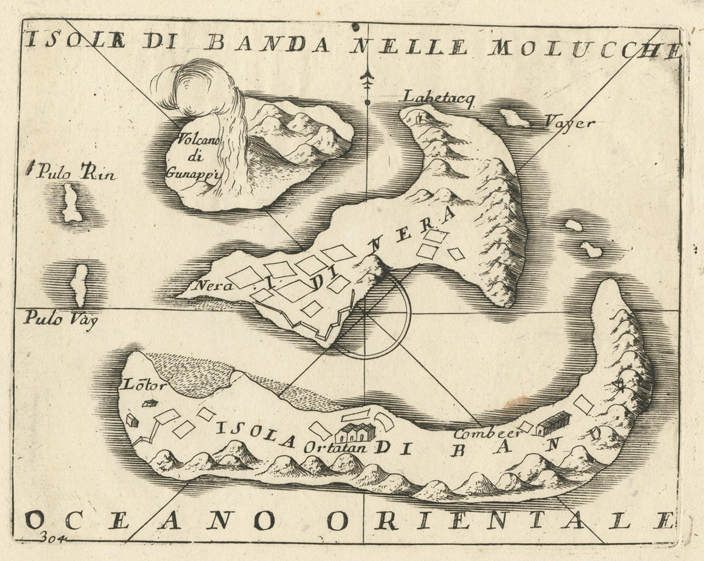 Petite carte ancienne représentant les îles Banda ou les îles des épices, Indonésie, 1706 Bon état - En vente à Langweer, NL