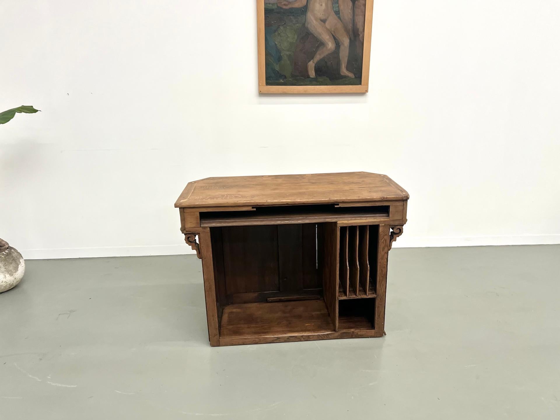 Quercia Piccolo banco di commercio in legno di quercia, Francia, 1900 in vendita