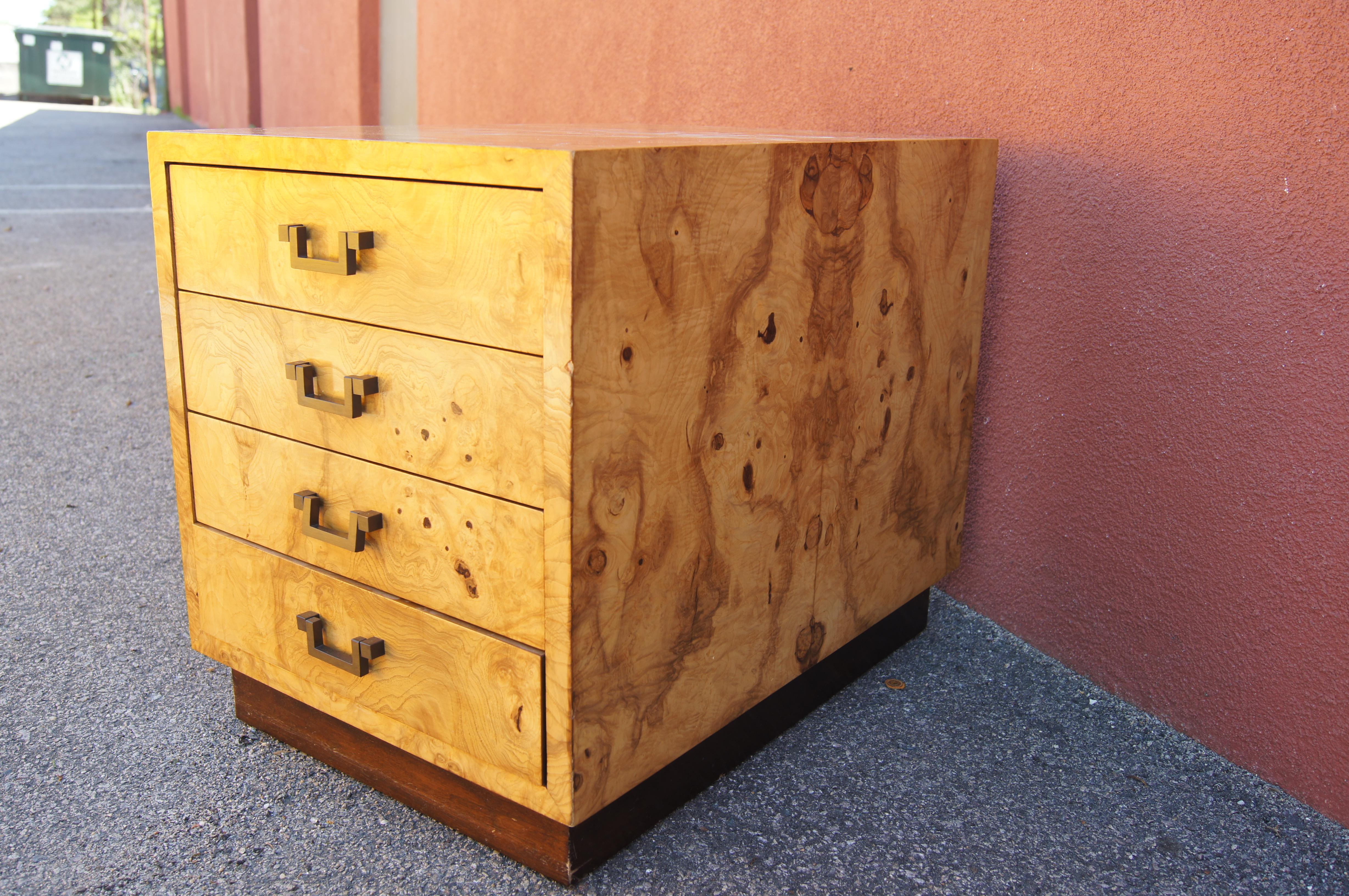 Modern Small Olive Burl Wood Chest of Drawers by Dunbar