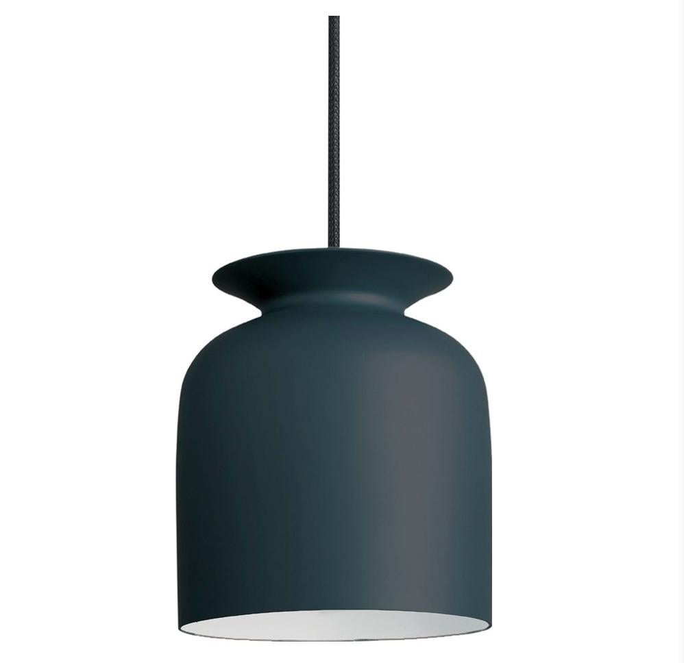 Small Oliver Schick Ronde pendant in anthracite grey for GUBI. Designed by Oliver Schick, the Ronde Pendant has an industrial, yet friendly look that is well-suited for both home decor and professional environments. Executed in spun aluminum with